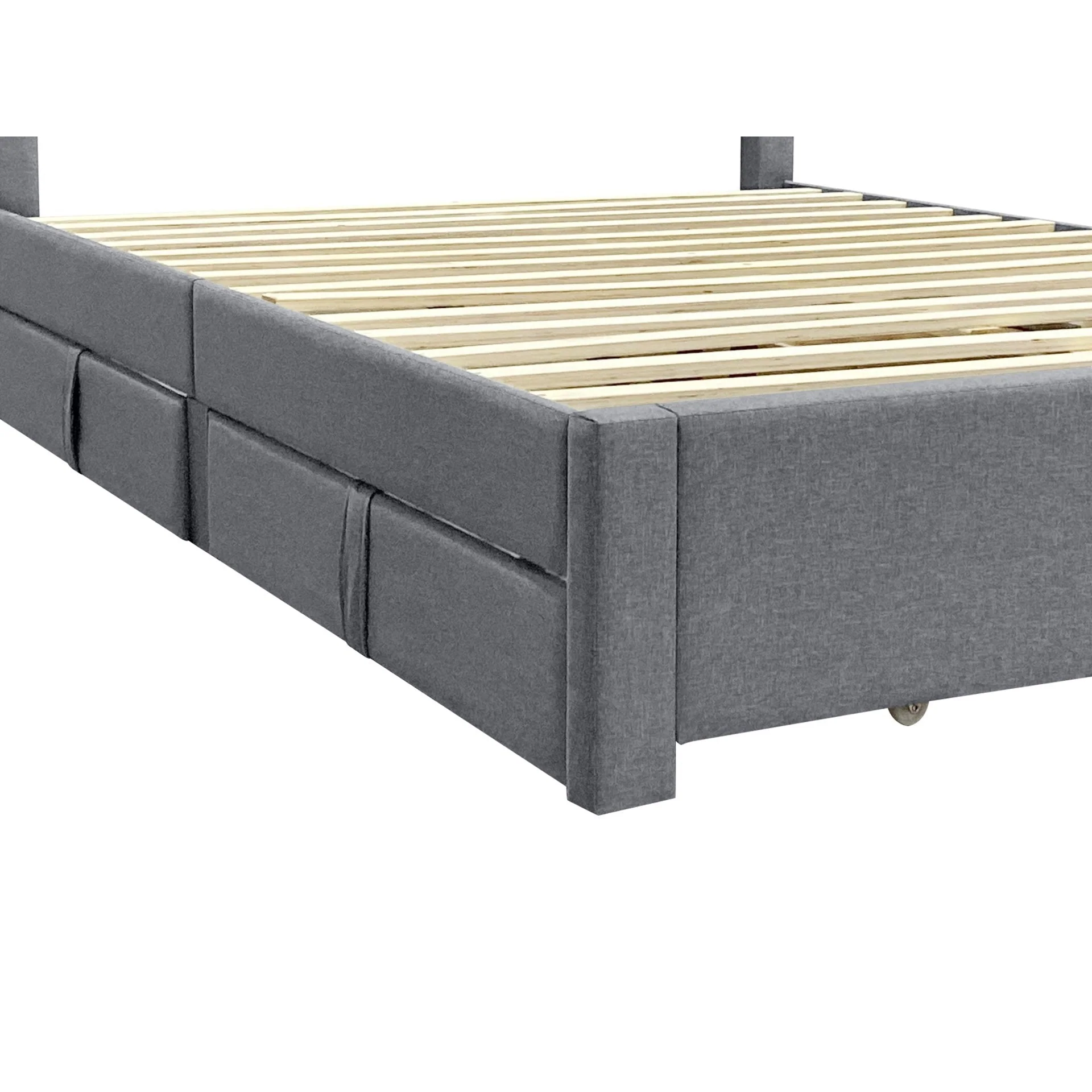 Haydon Queen Fabric Bed Frame with 4 Drawers - Light Grey - Image 11