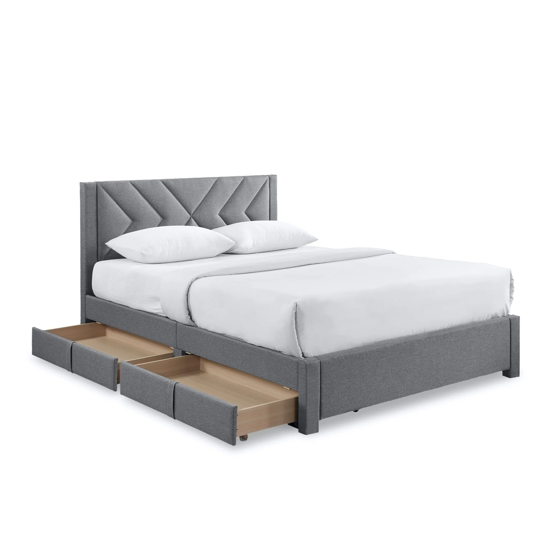 Haydon Queen Fabric Bed Frame with 4 Drawers - Light Grey - Image 5