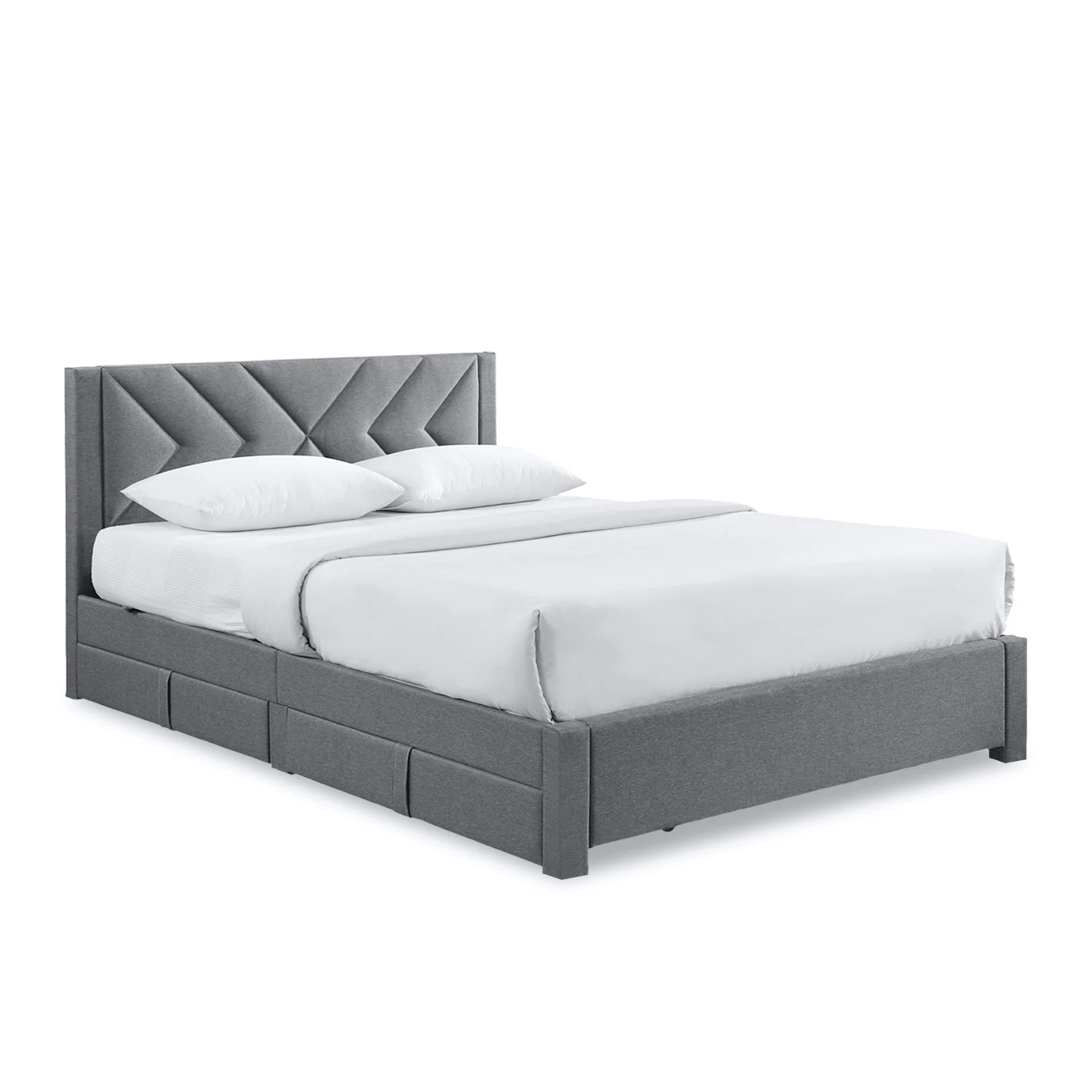 Haydon Queen Fabric Bed Frame with 4 Drawers - Light Grey - Image 6