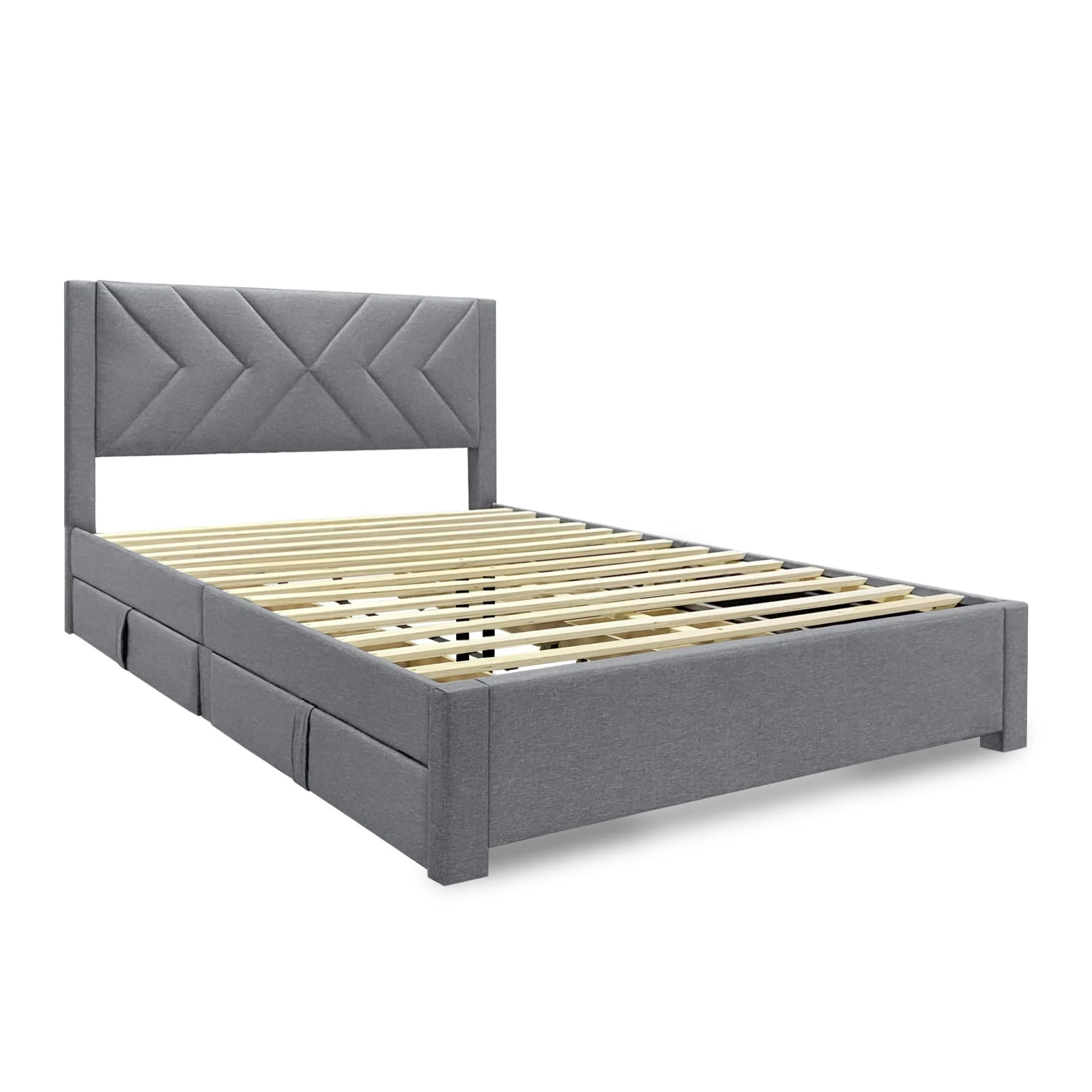 Haydon Queen Fabric Bed Frame with 4 Drawers - Light Grey - Image 7
