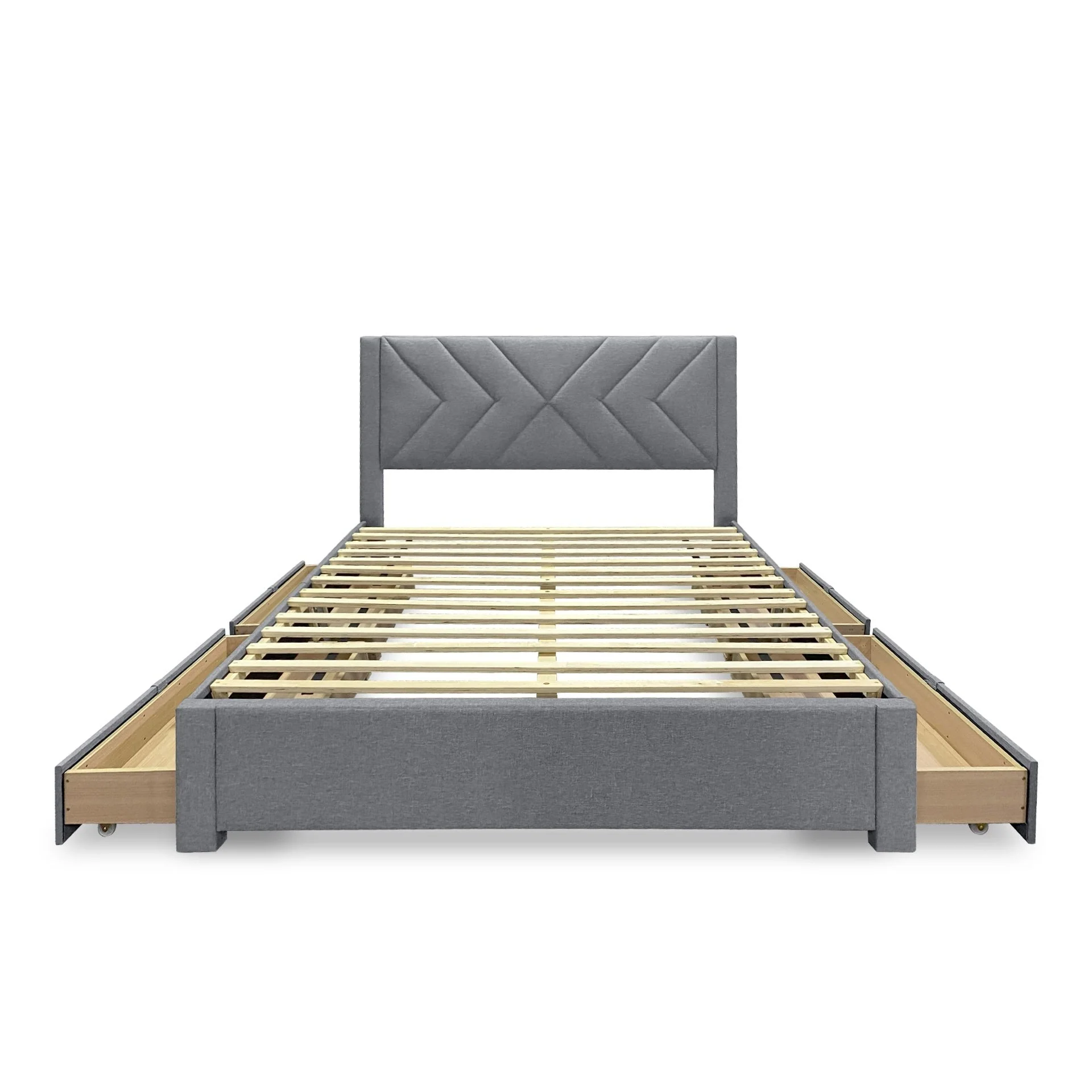Haydon Queen Fabric Bed Frame with 4 Drawers - Light Grey - Image 8