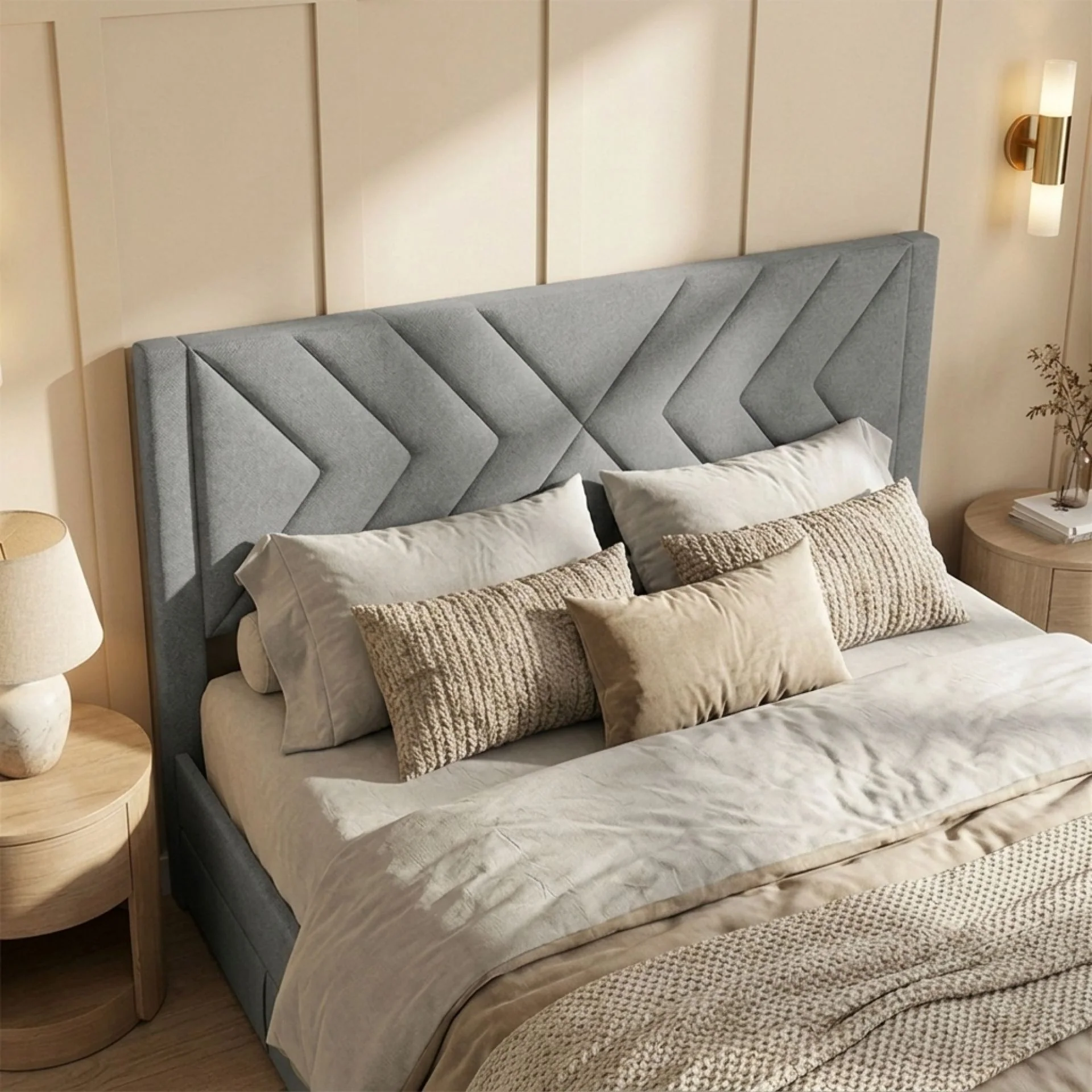 Haydon Super King Fabric Bed Frame with 4 Drawers - Light Grey - Image 5
