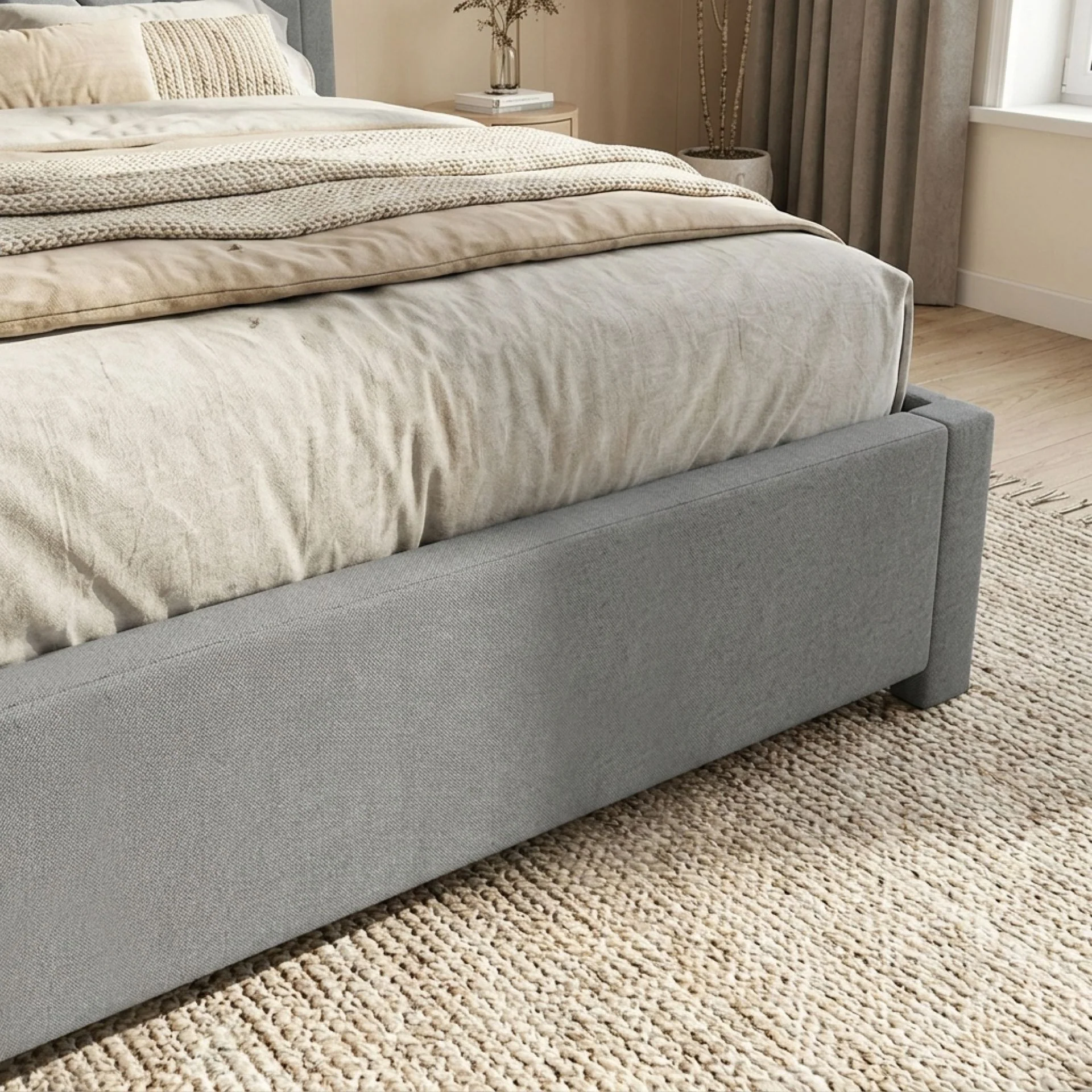 Haydon Super King Fabric Bed Frame with 4 Drawers - Light Grey - Image 6