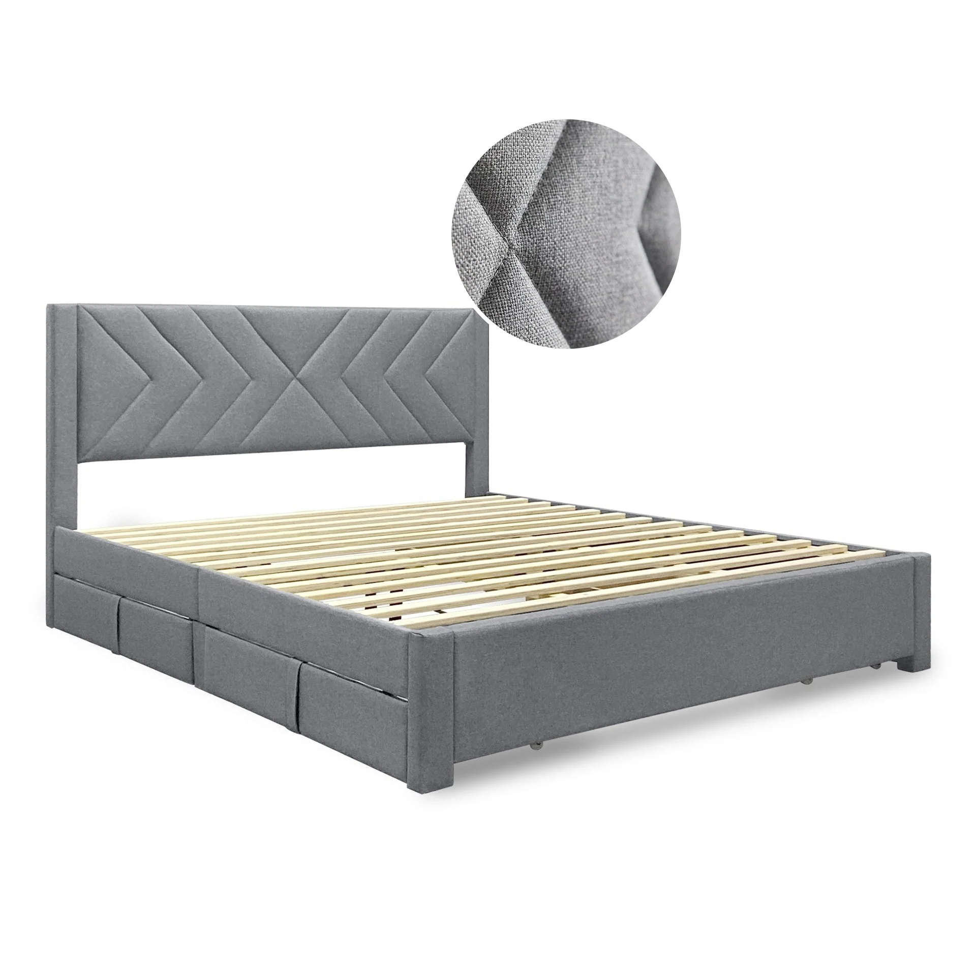 Haydon Super King Fabric Bed Frame with 4 Drawers - Light Grey - Image 7