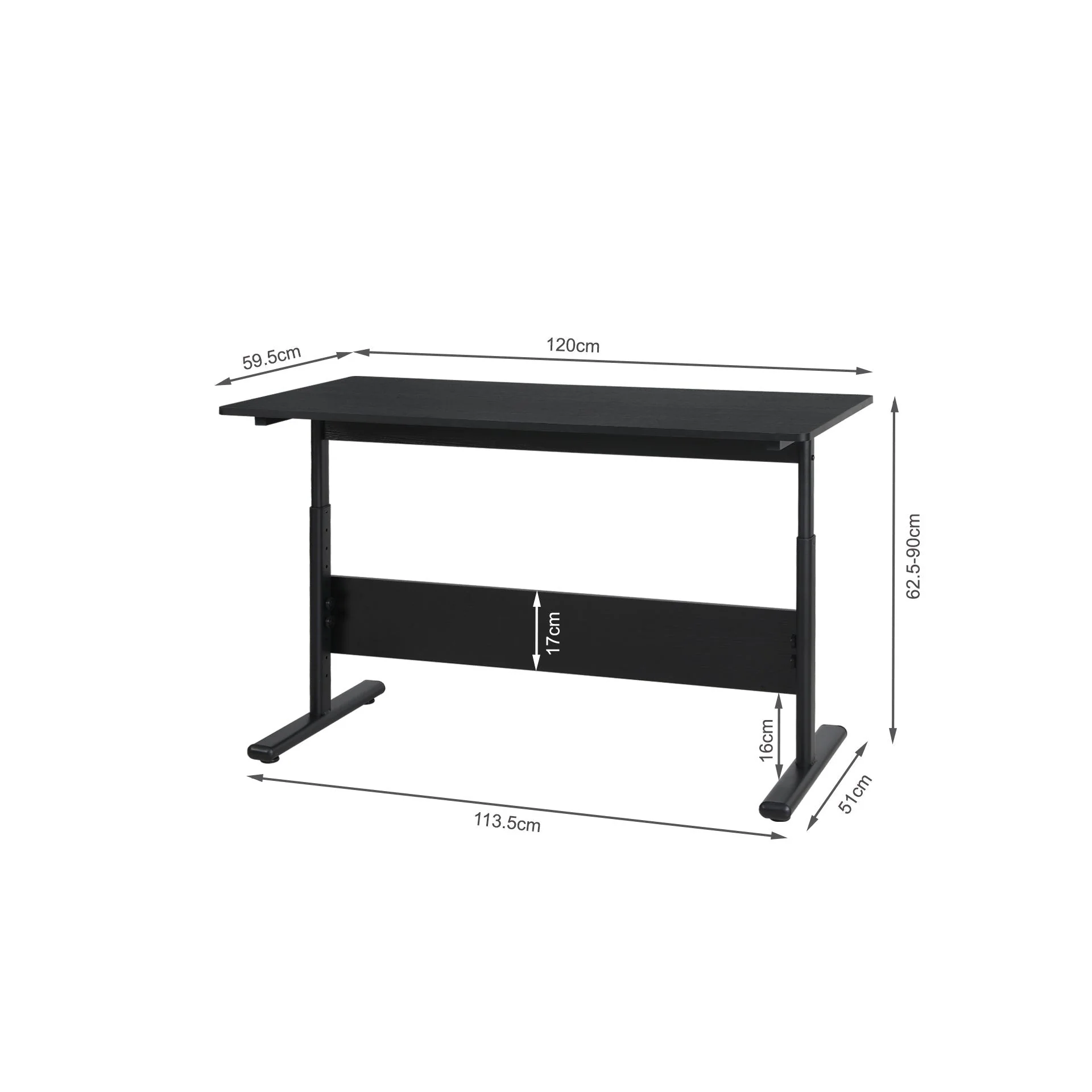 Hector 120cm Height-Adjustable Computer Desk - Black - Image 10