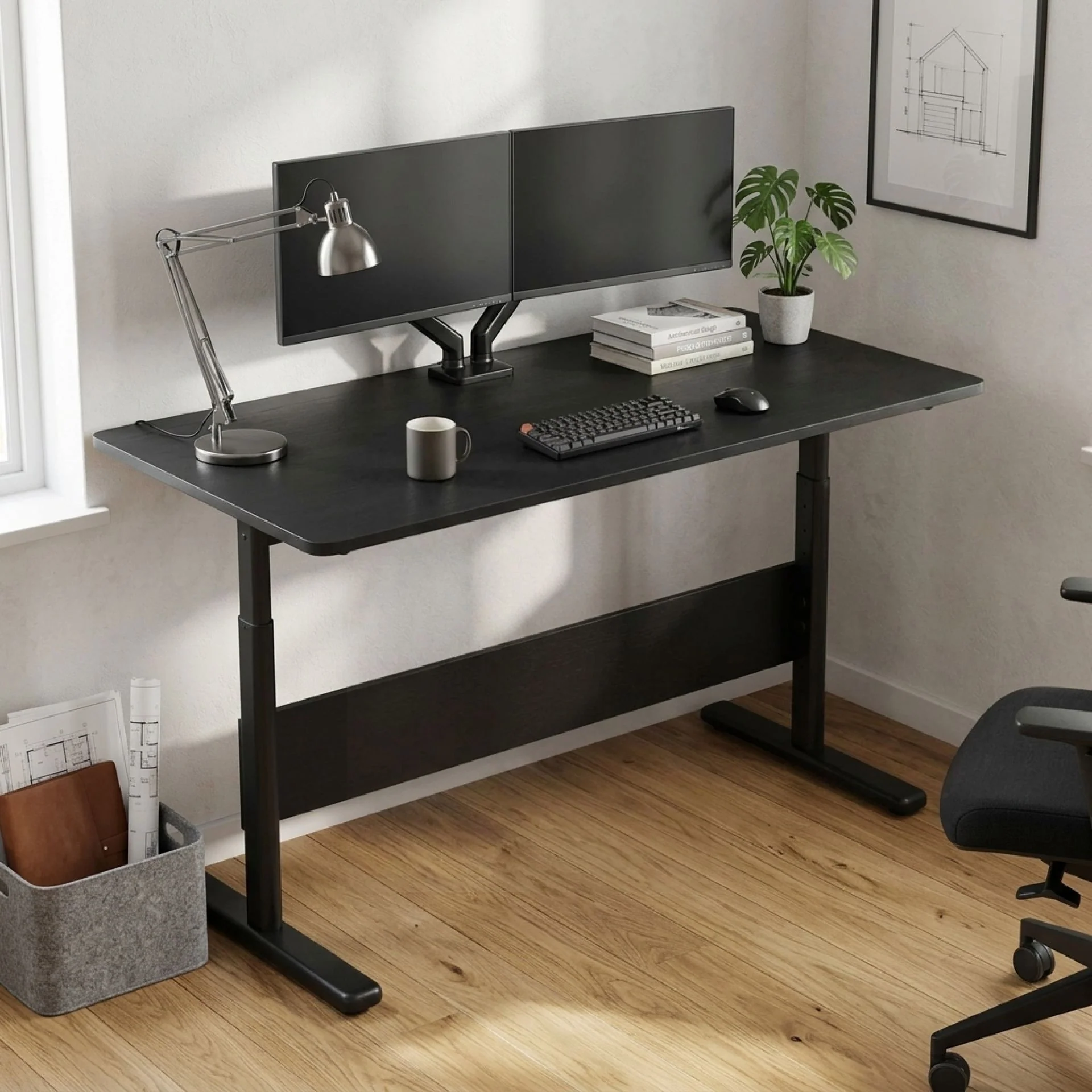 Hector 120cm Height-Adjustable Computer Desk - Black - Image 2