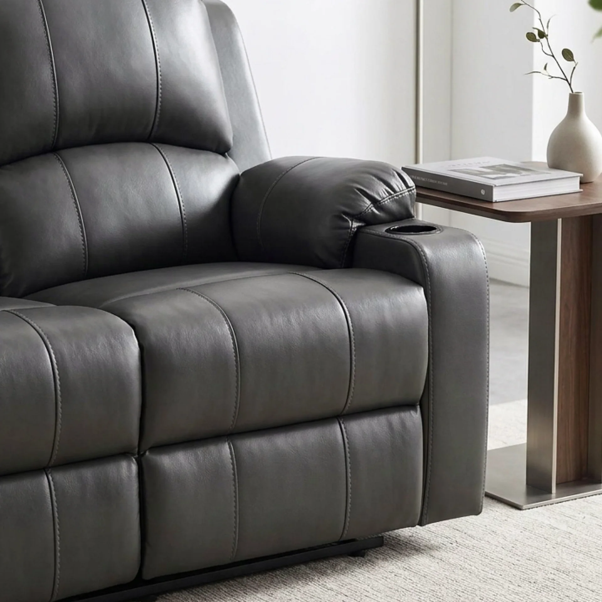 Henley Air Leather Electric 3 Seater Recliner Sofa - Grey - Image 8