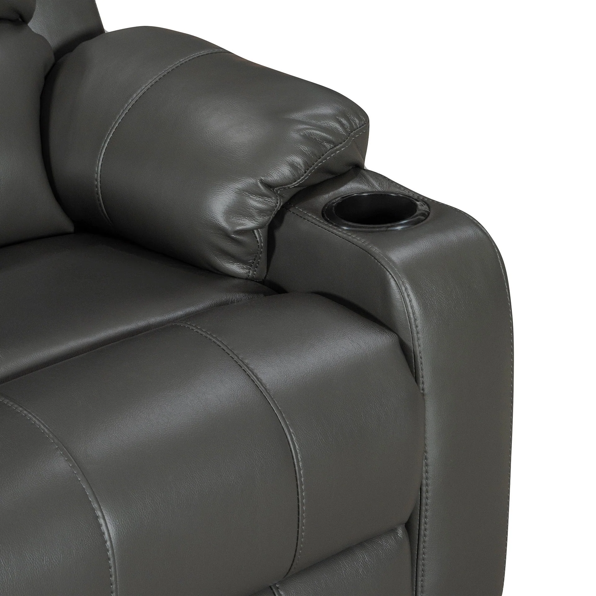Henley Air Leather Manual 3 Seater Recliner Sofa - Grey - Image 12
