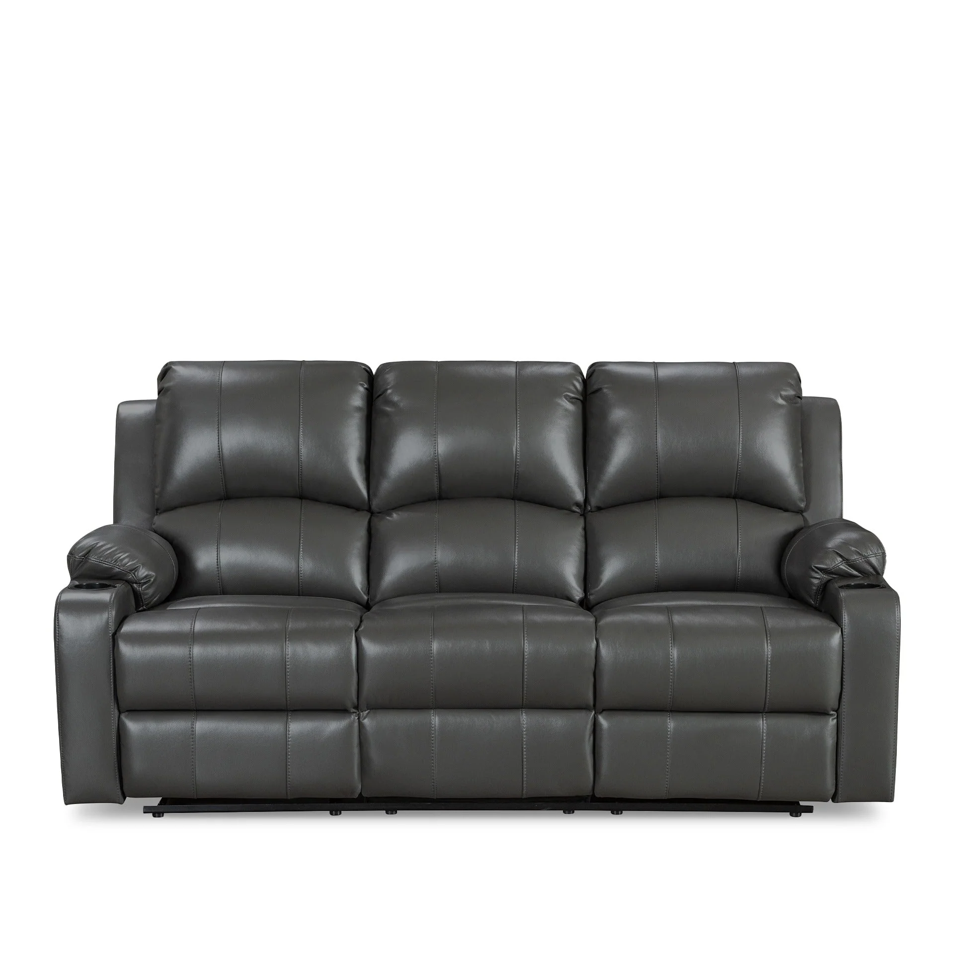 Henley Air Leather Manual 3 Seater Recliner Sofa - Grey - Image 8
