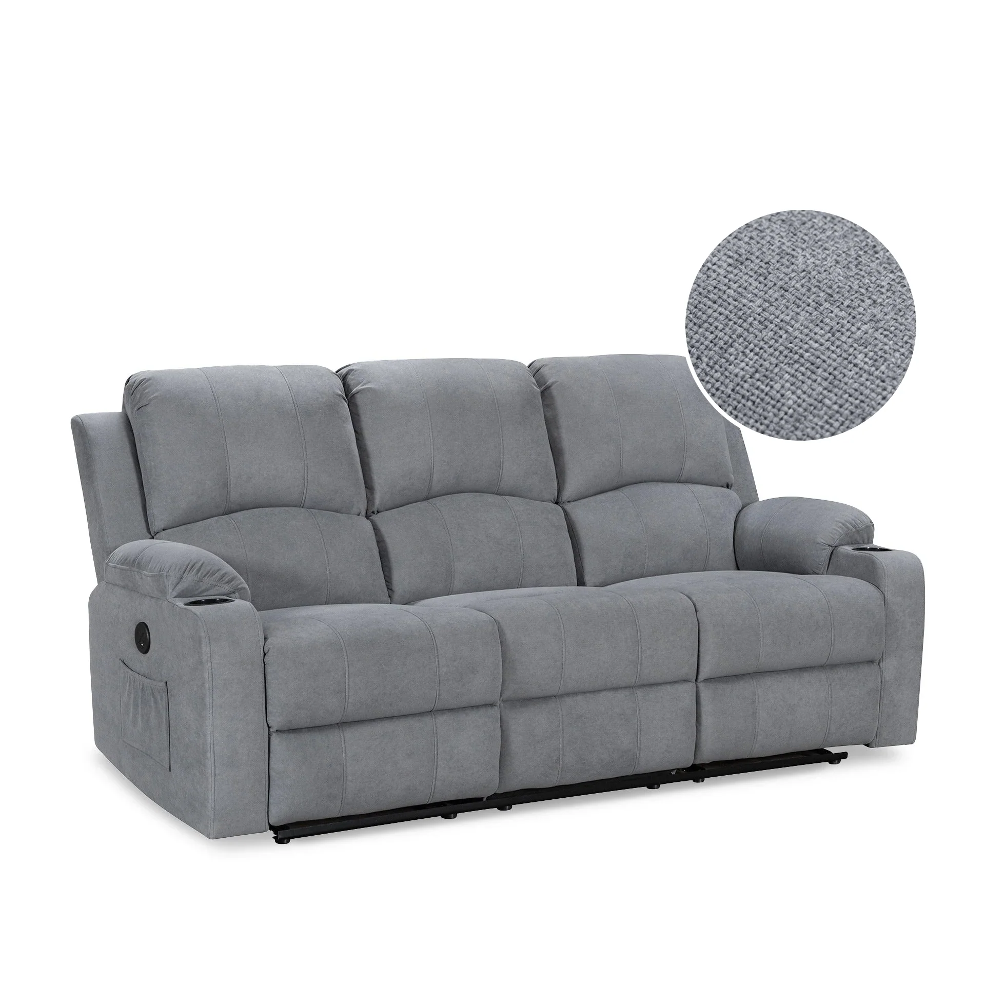 Henley Fabric Electric 3 Seater Recliner Sofa - Grey - Image 9
