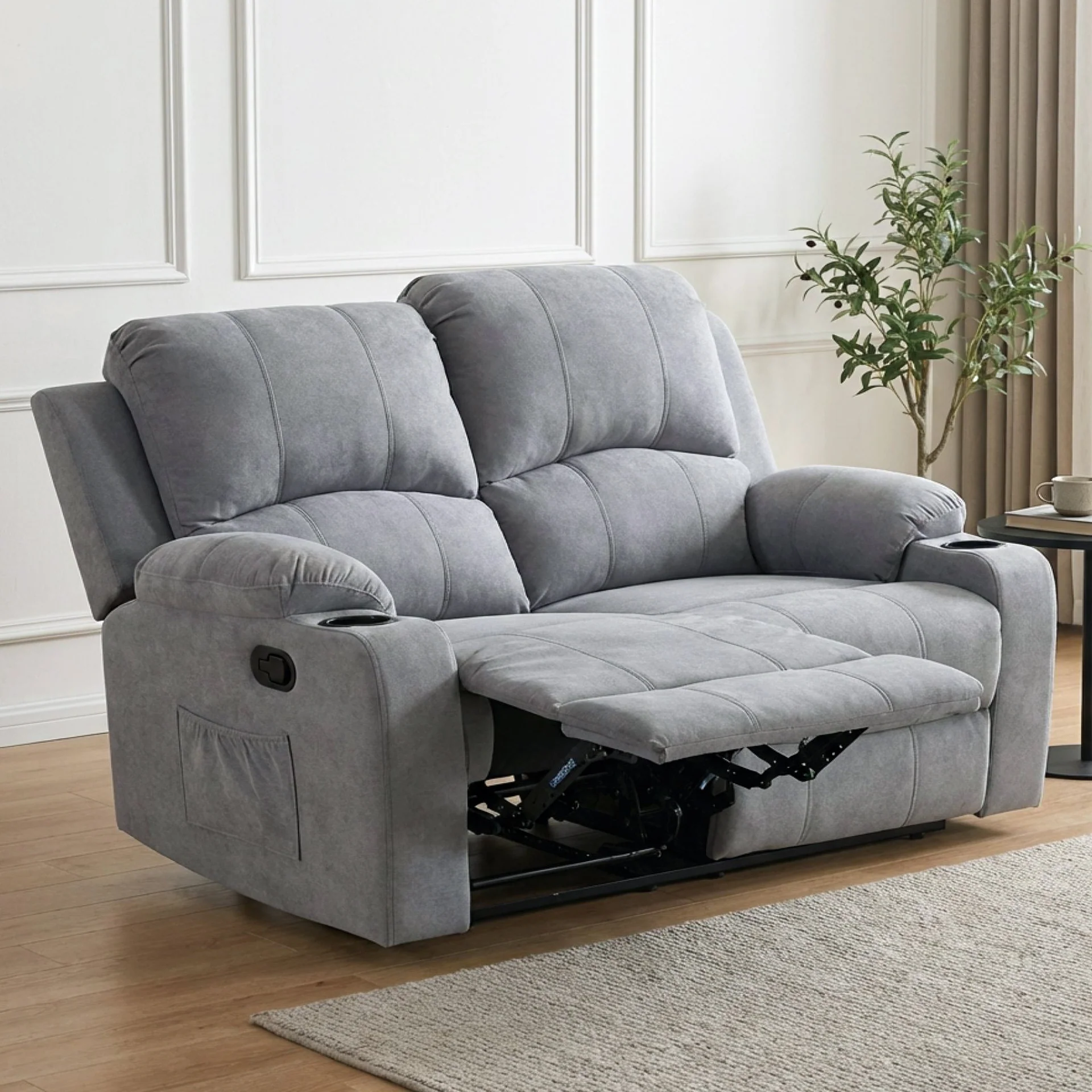 Henley Fabric Manual 2 Seater Recliner Sofa - Grey - Image 6