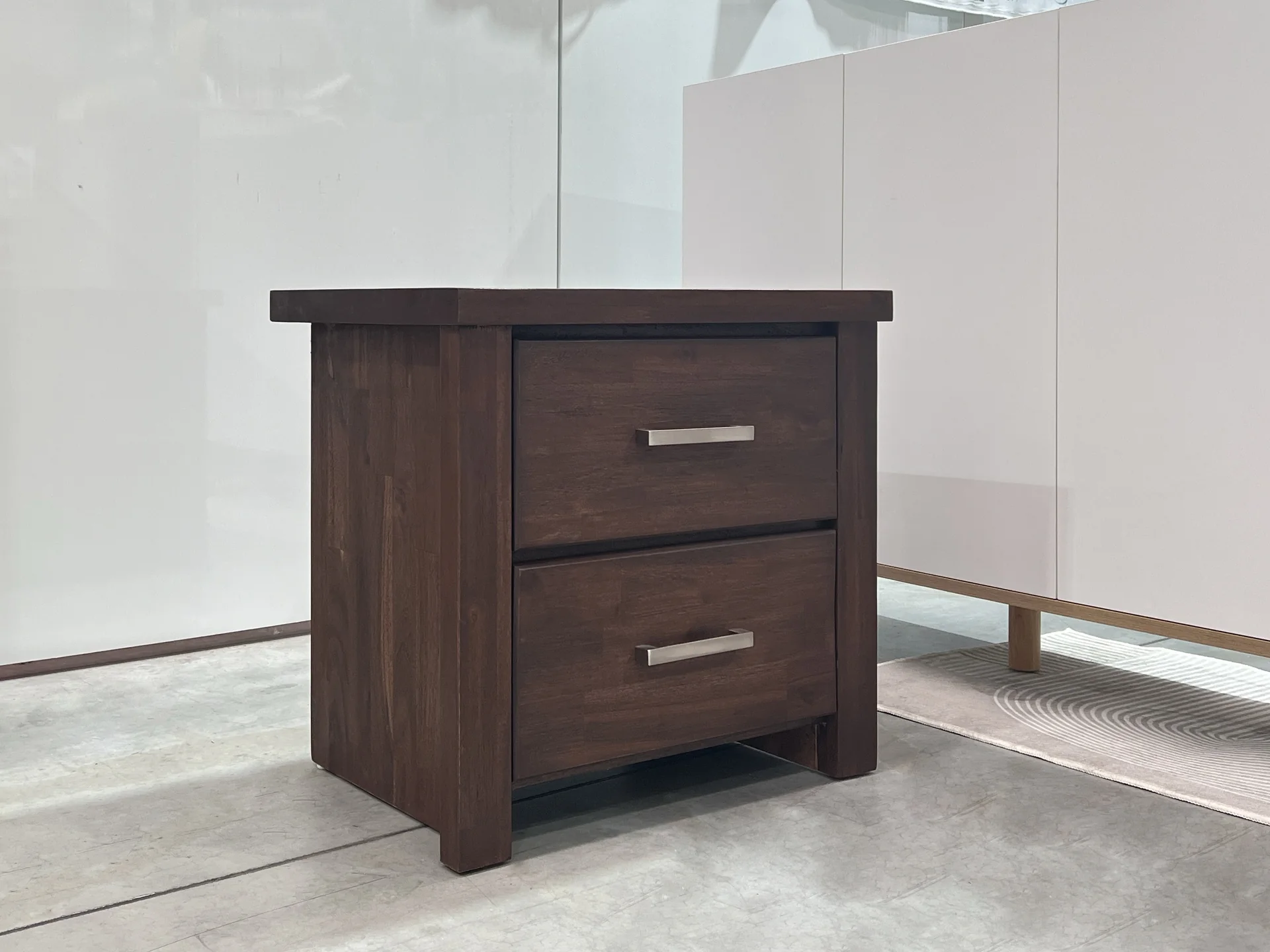 Hensley Solid Acacia Wood Bedside Table - Rain Oak - Image 2