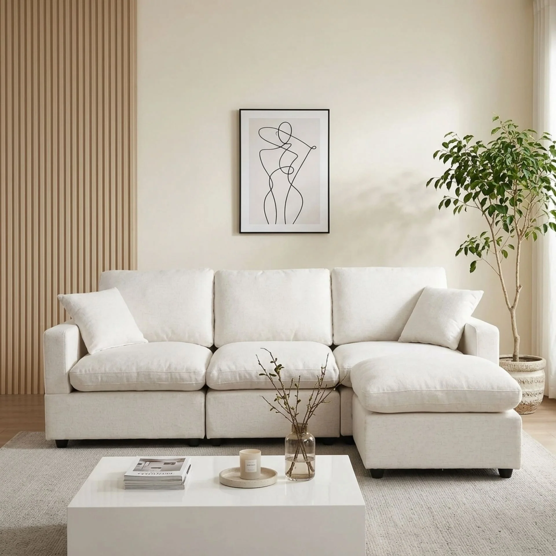 Hexham 3 Seater Modular Sofa with Ottoman - Linen Cream - Image 4