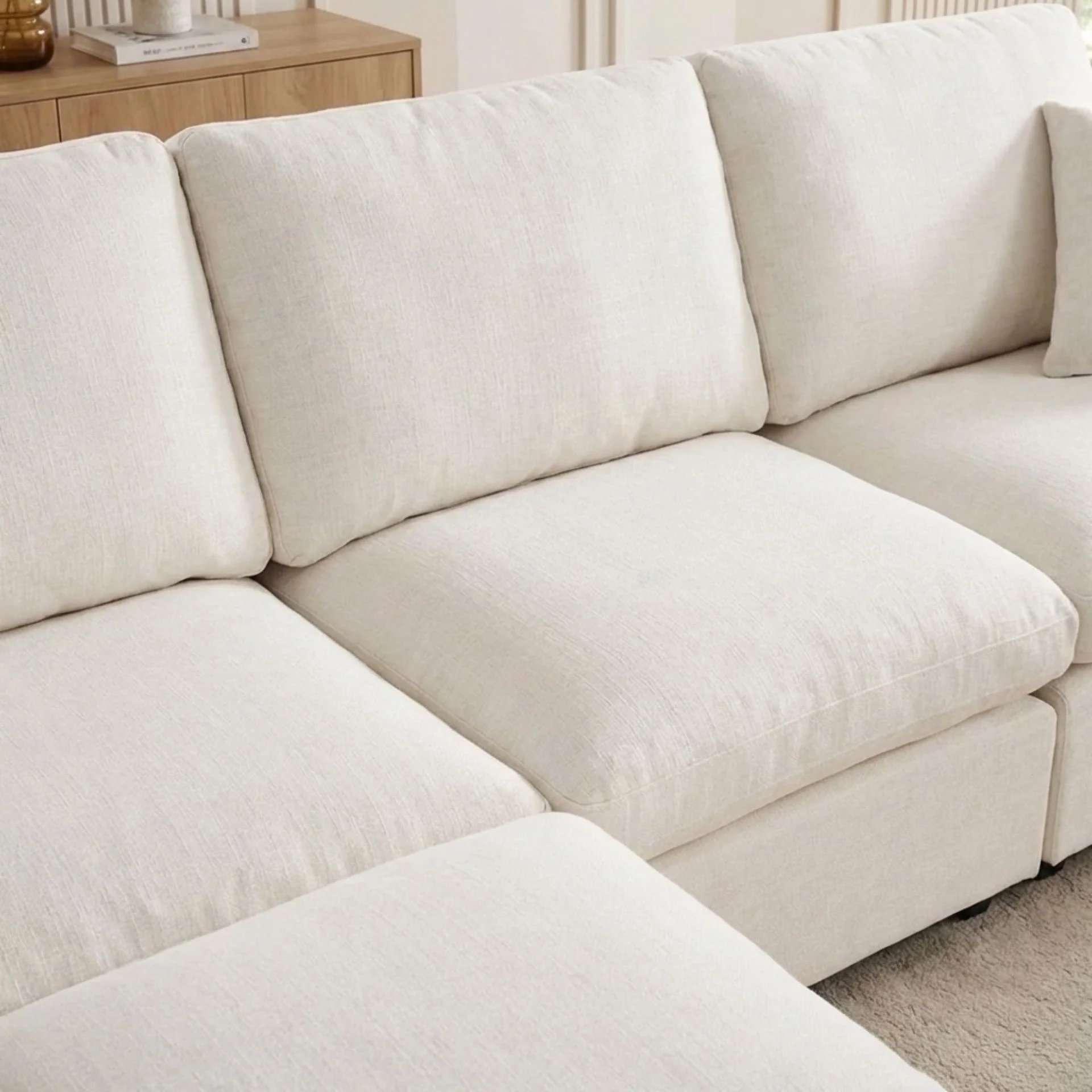 Hexham 3 Seater Modular Sofa with Ottoman - Linen Cream - Image 6