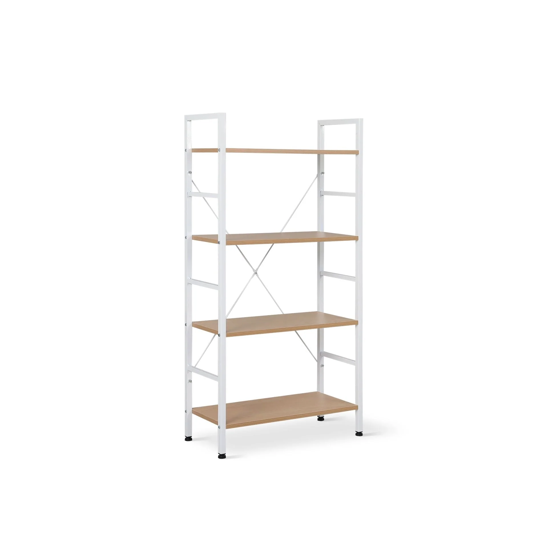 Hikuai 4 Tier Bookshelf - Natural + White - Image 5