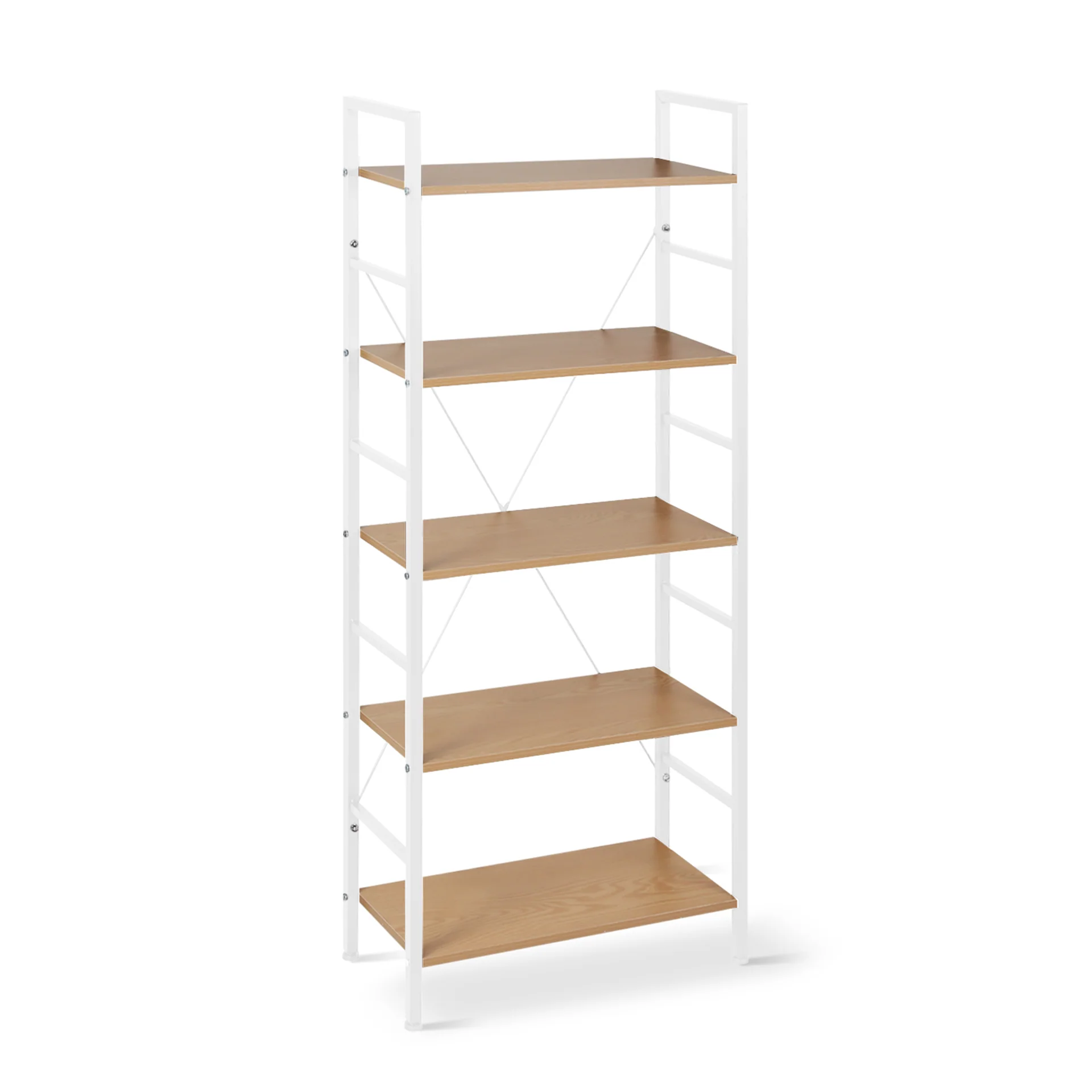Hikuai 5 Tier Bookshelf - Natural + White - Image 5