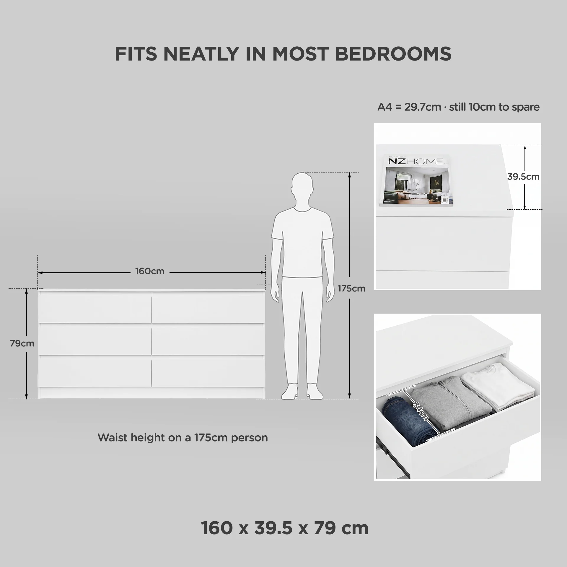 Hollis 6 Drawers Low Boy - White - Image 2