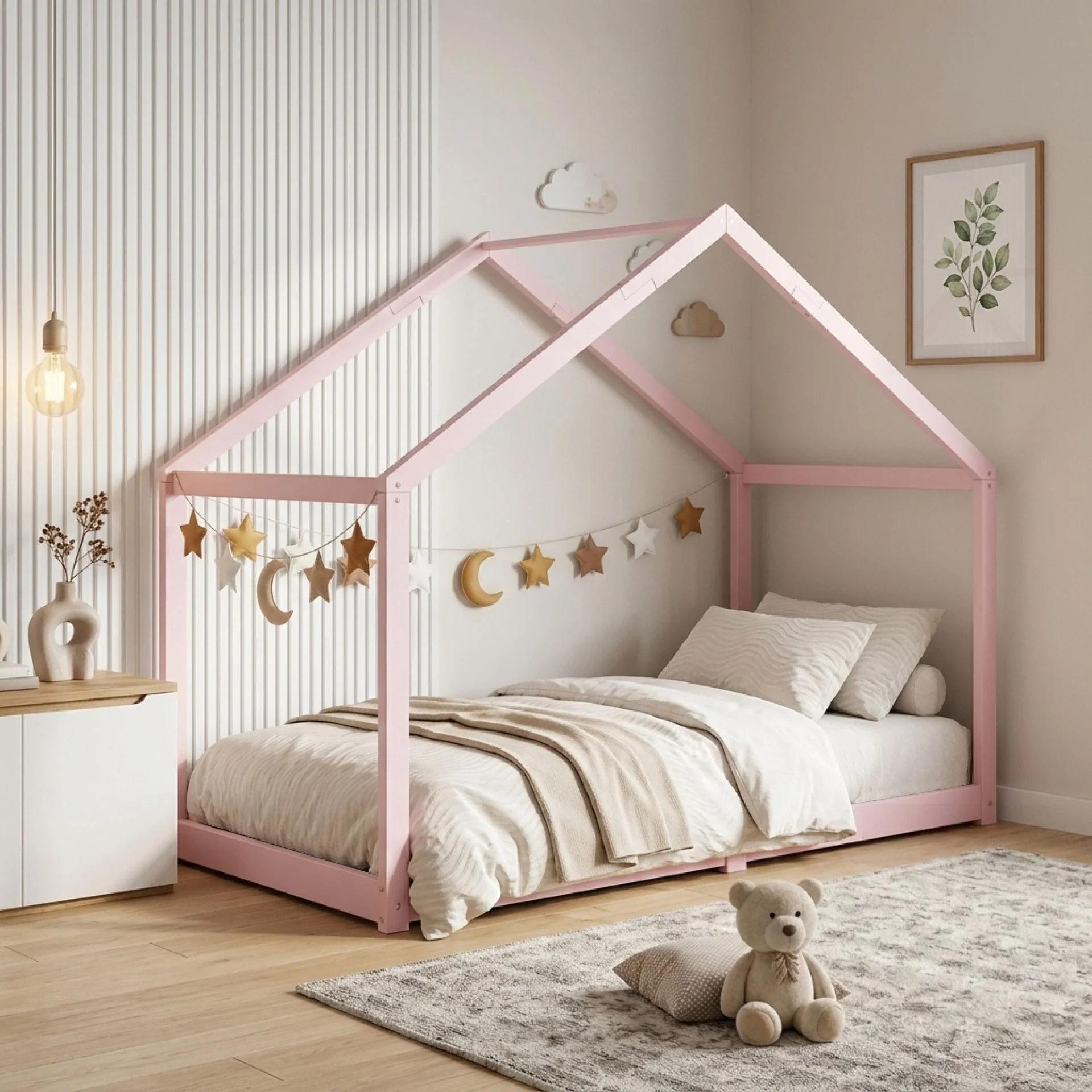 Homi Single Wooden Bed Frame - Pink - Image 3