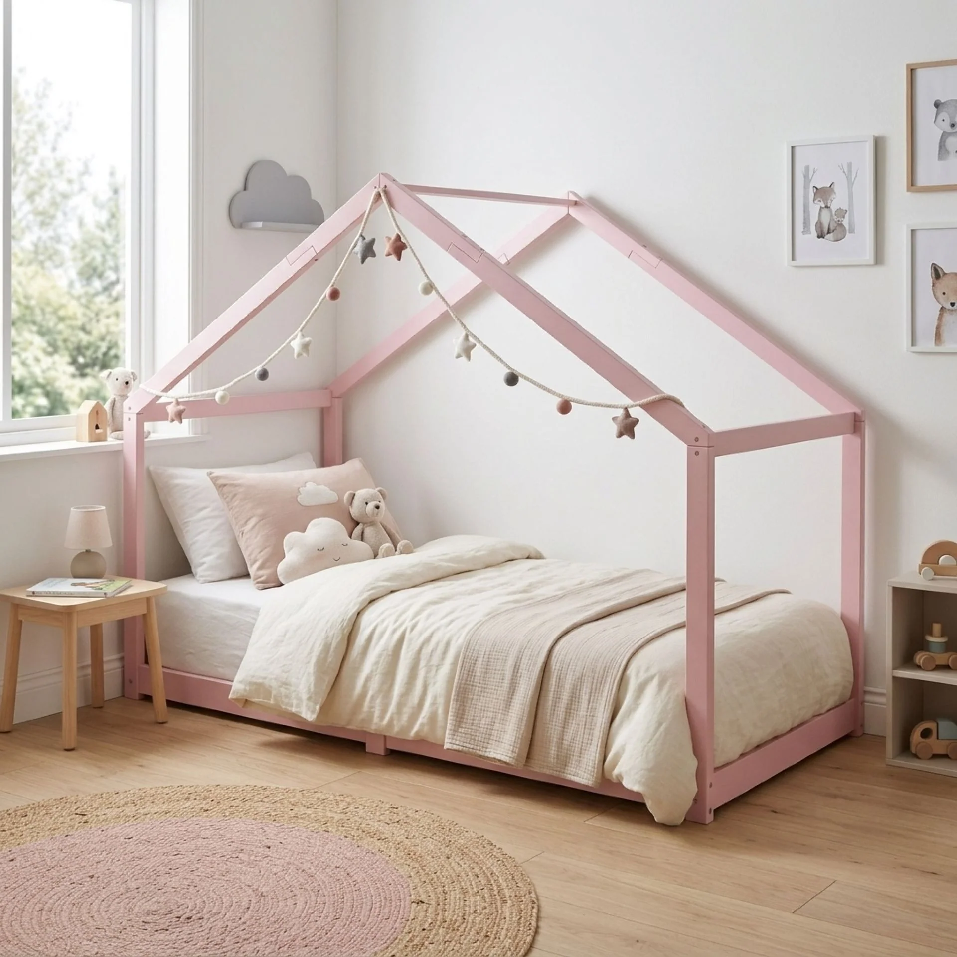 Homi Single Wooden Bed Frame - Pink - Image 4