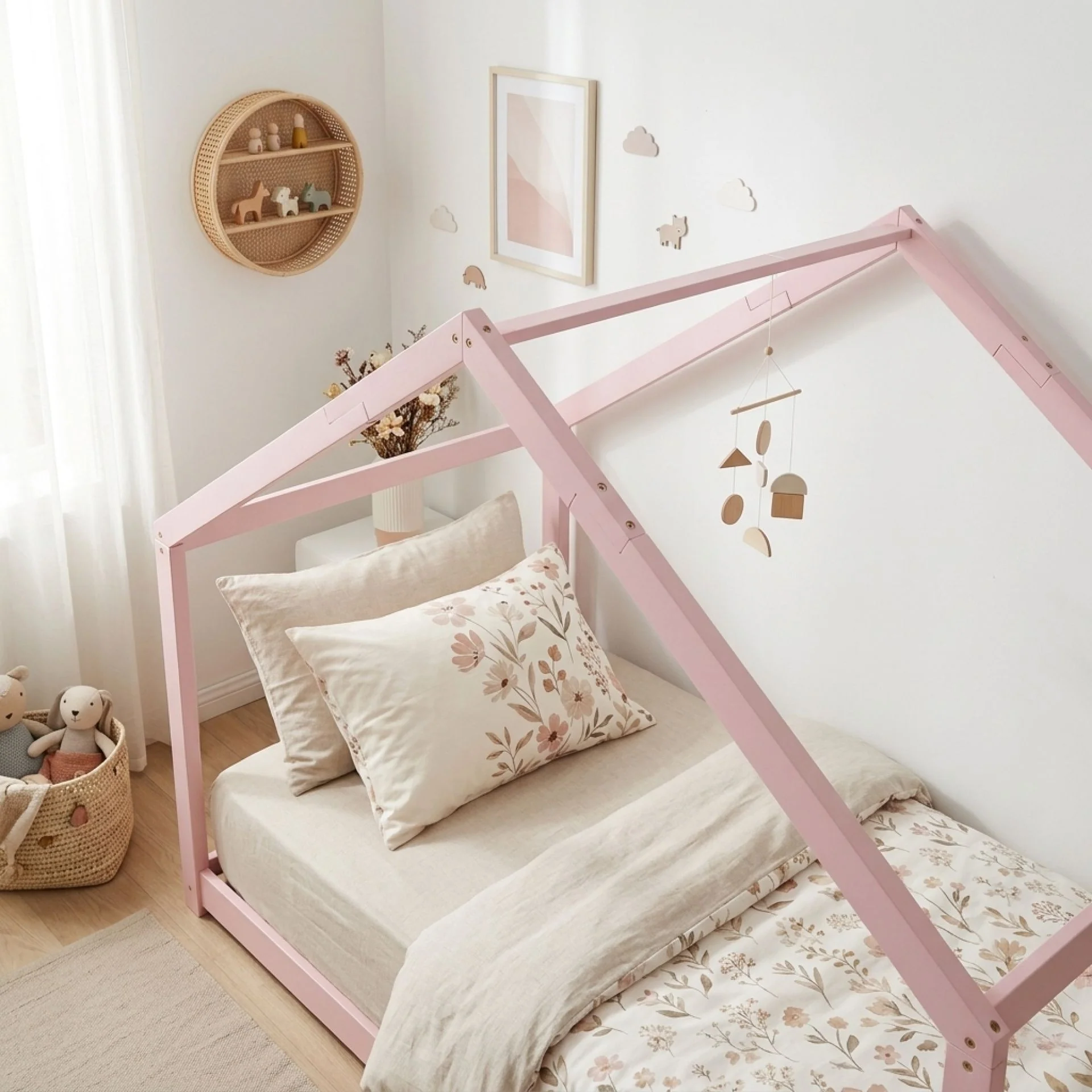 Homi Single Wooden Bed Frame - Pink - Image 5