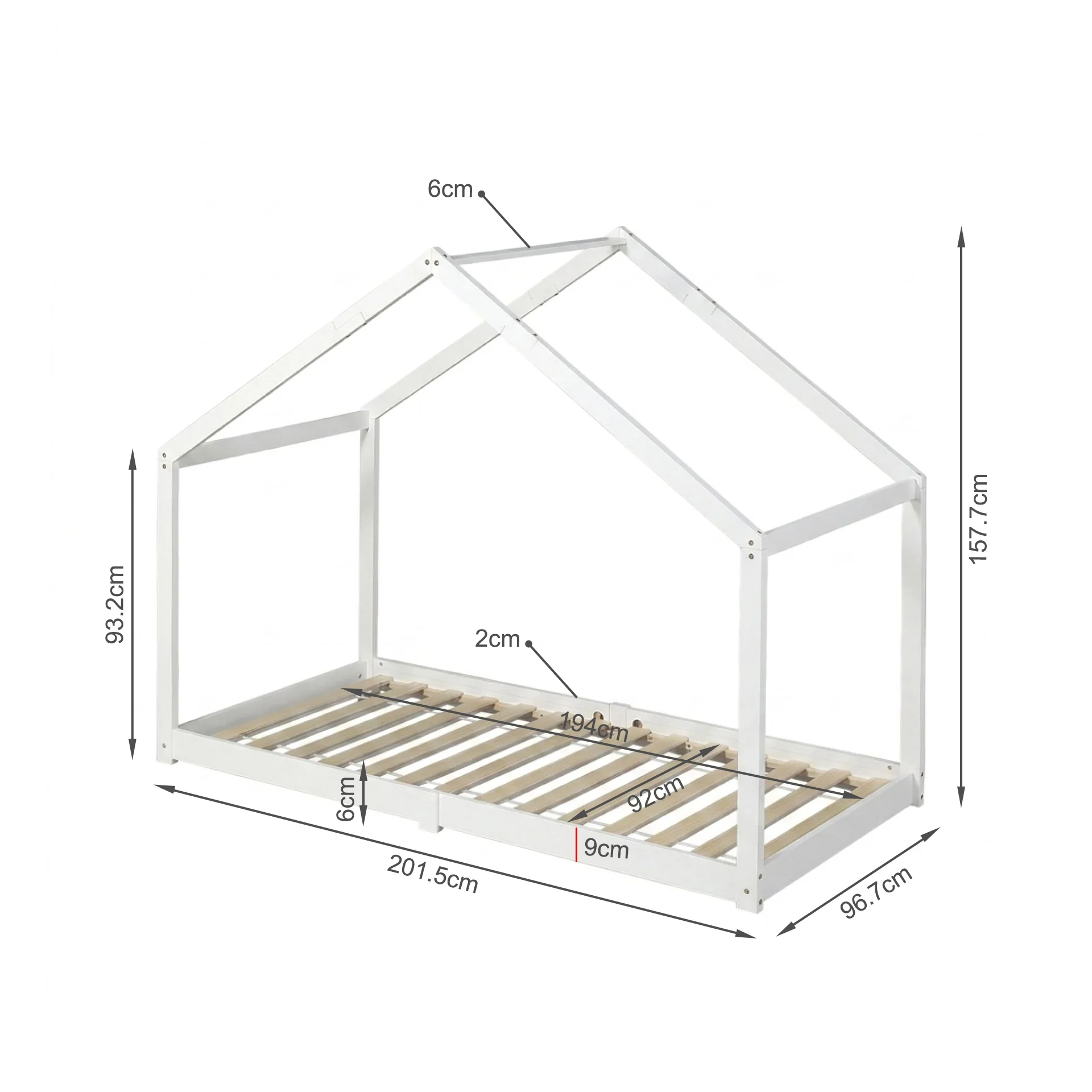 Homi Single Wooden Bed Frame - White - Image 14