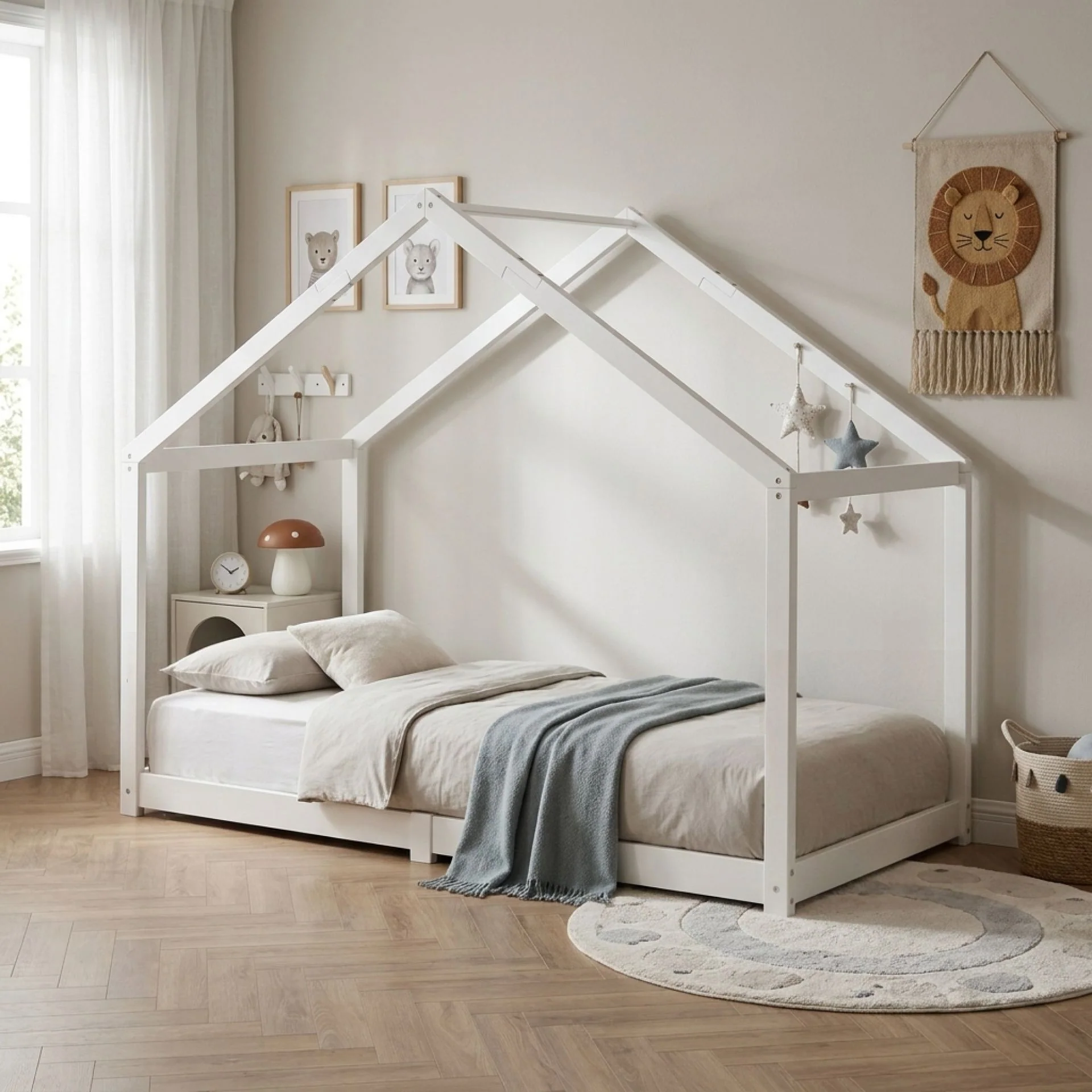 Homi Single Wooden Bed Frame - White - Image 4