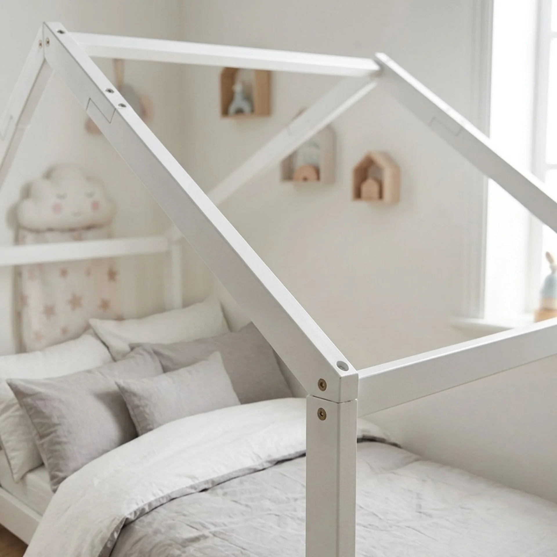 Homi Single Wooden Bed Frame - White - Image 6