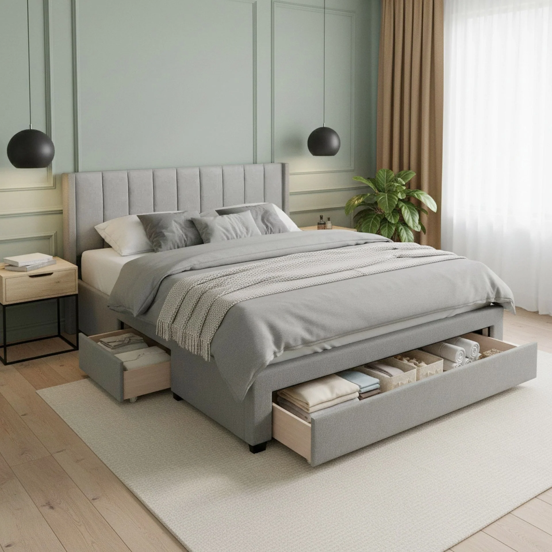 Hopkins Super King Bed Frame with Storage - Light Grey