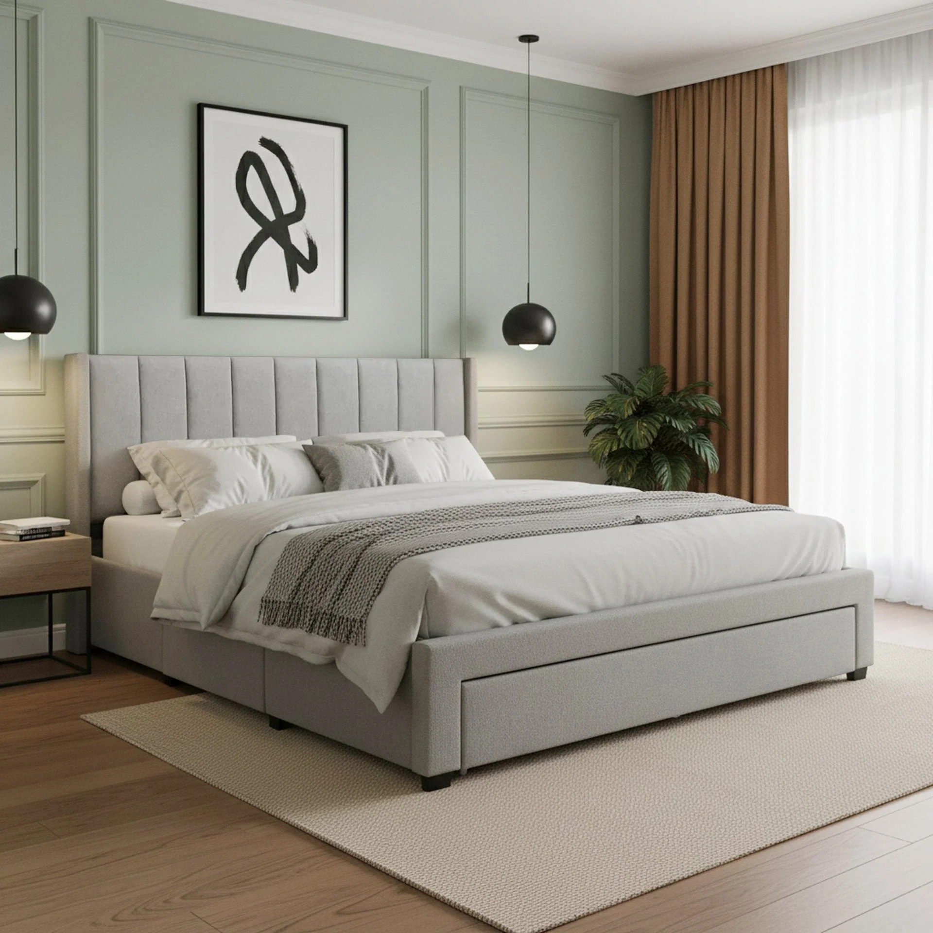 Hopkins Super King Bed Frame with Storage - Light Grey - Image 2
