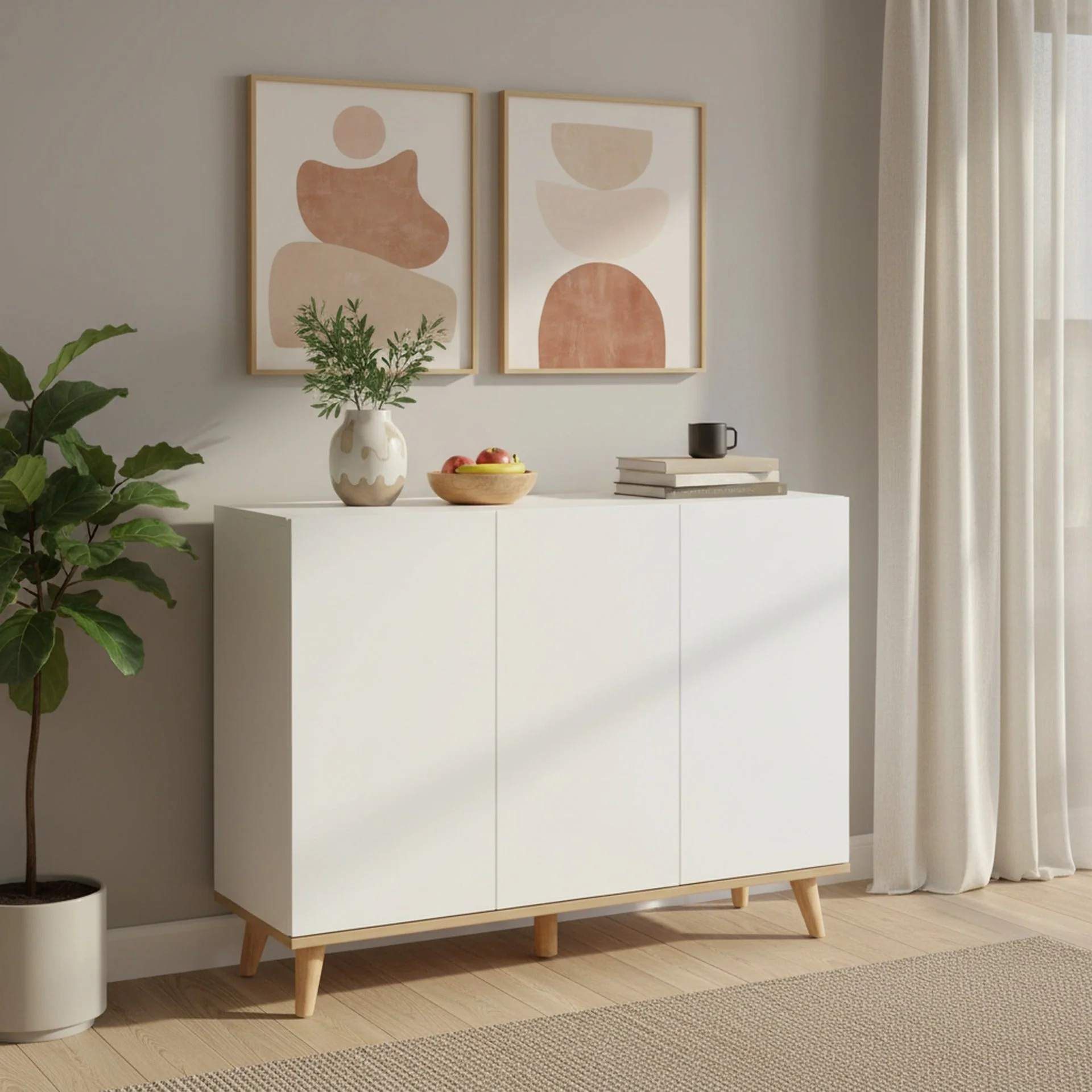 Hudson 3 Door Shoe Cabinet Storage Rack - White