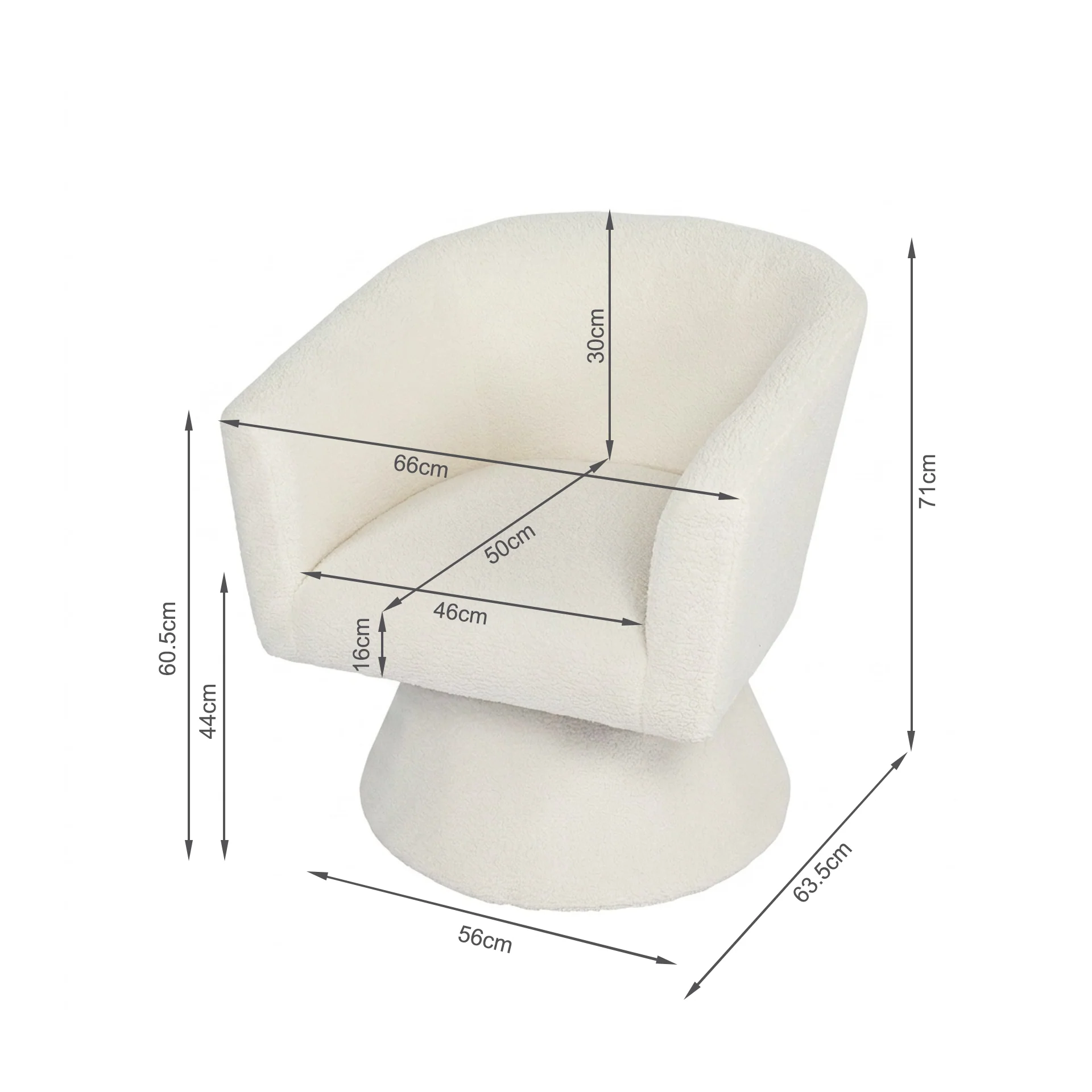 Hug Boucle Swivel Armchair - White - Image 13