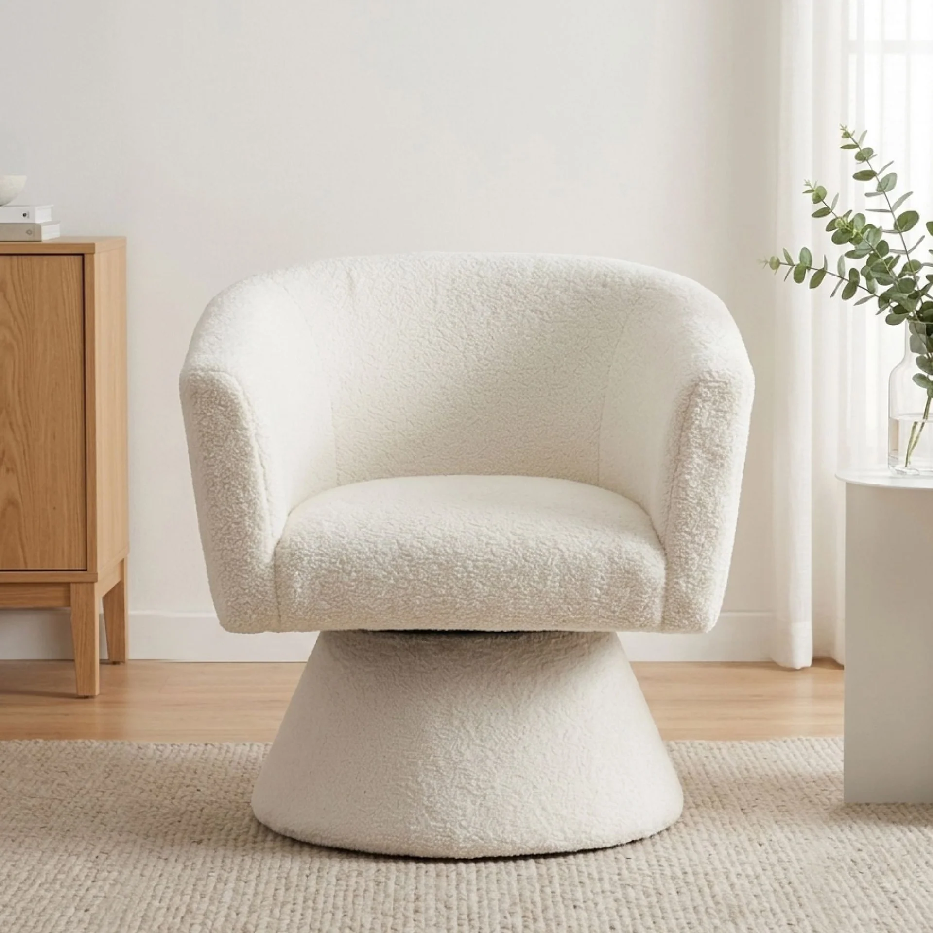 Hug Boucle Swivel Armchair - White - Image 3
