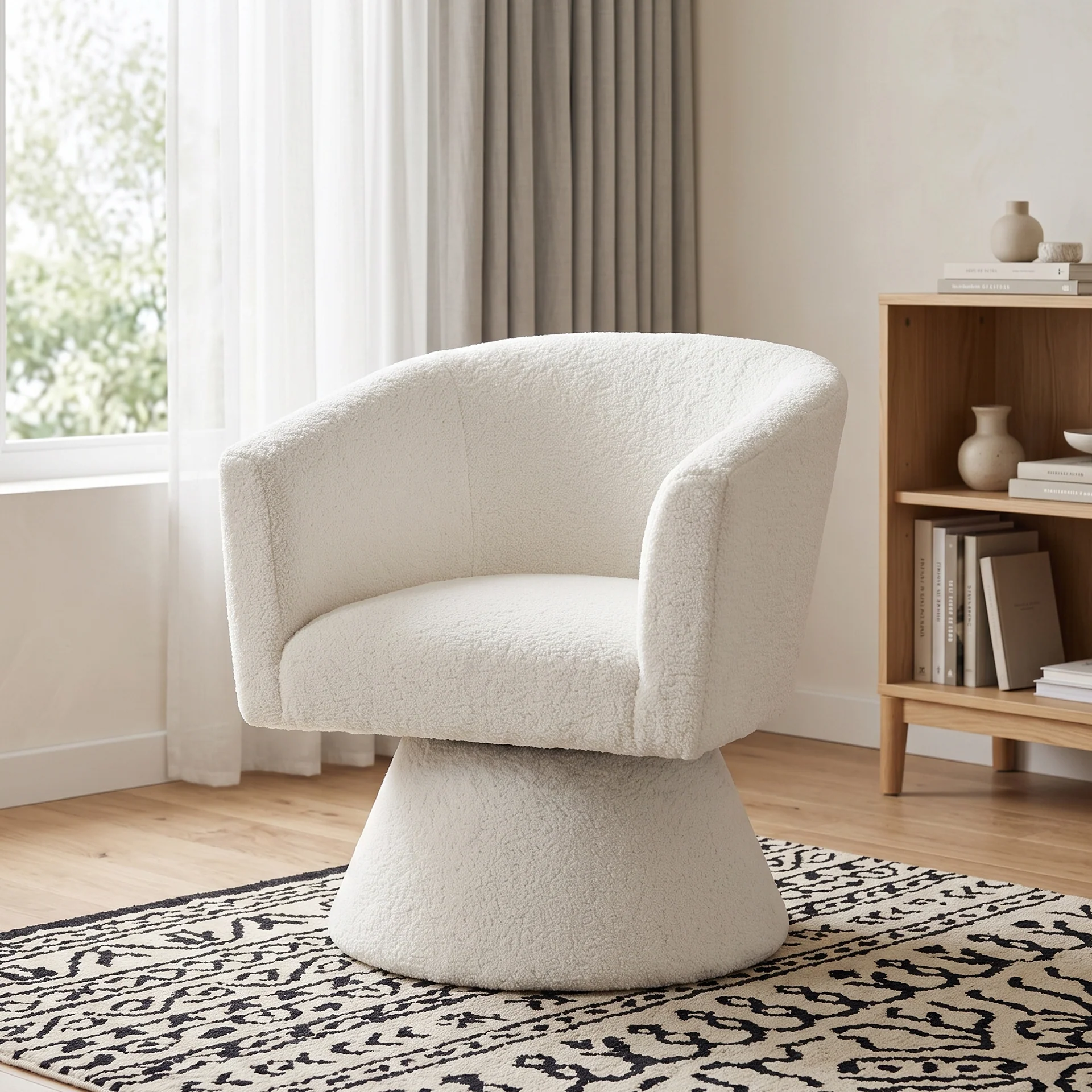 Hug Boucle Swivel Armchair - White - Image 4