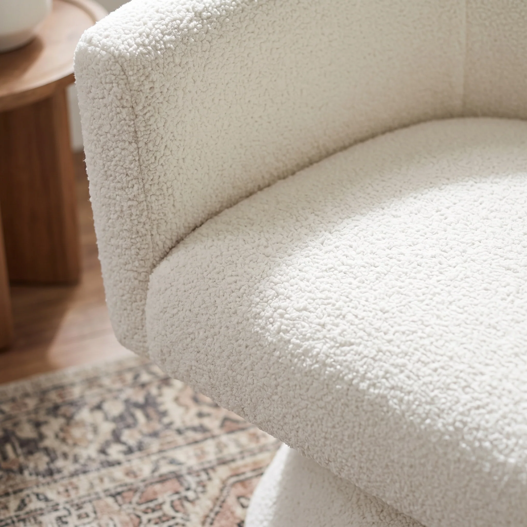 Hug Boucle Swivel Armchair - White - Image 6
