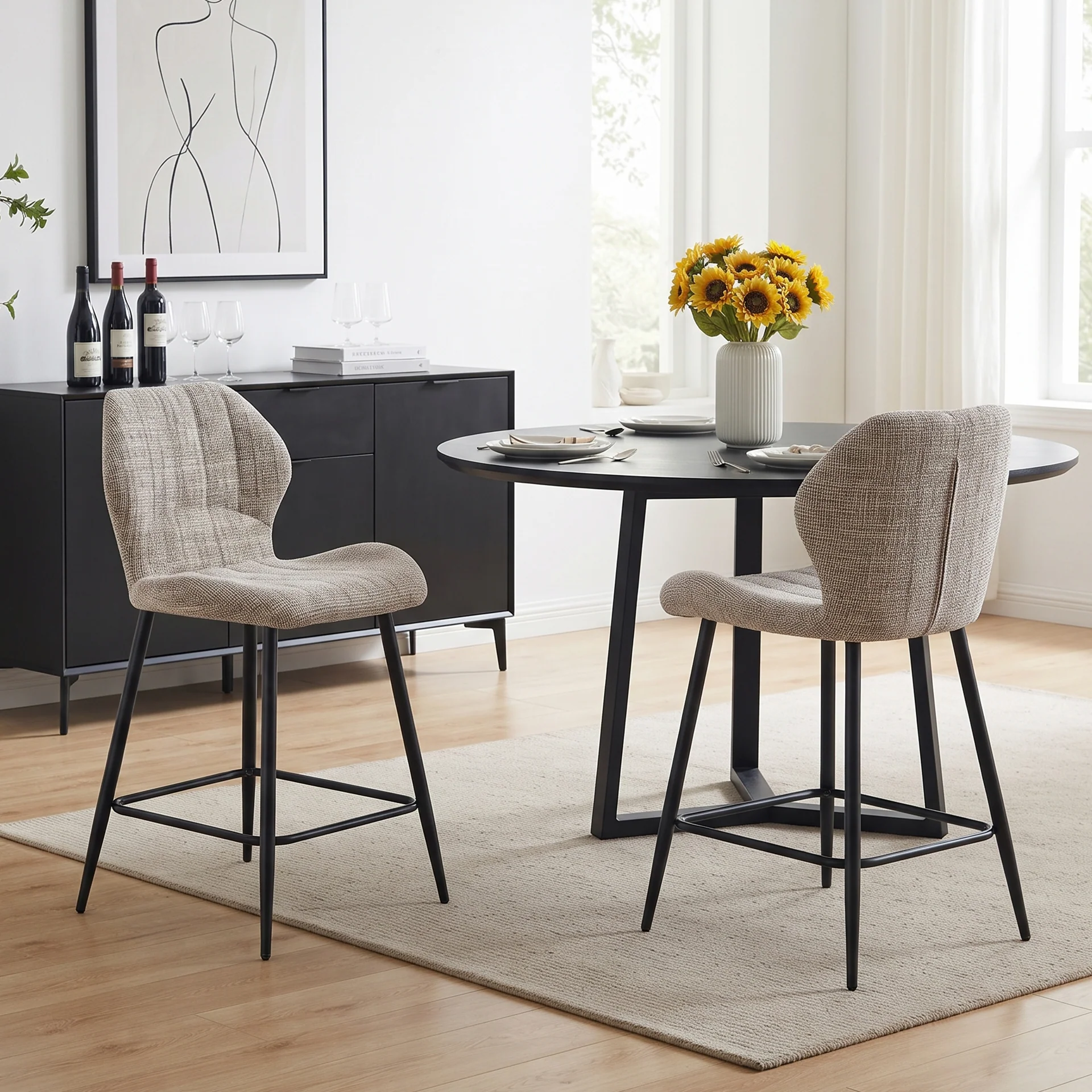 Hygge Fabric Bar Stool - Set Of 2 - Light Brown - Image 3