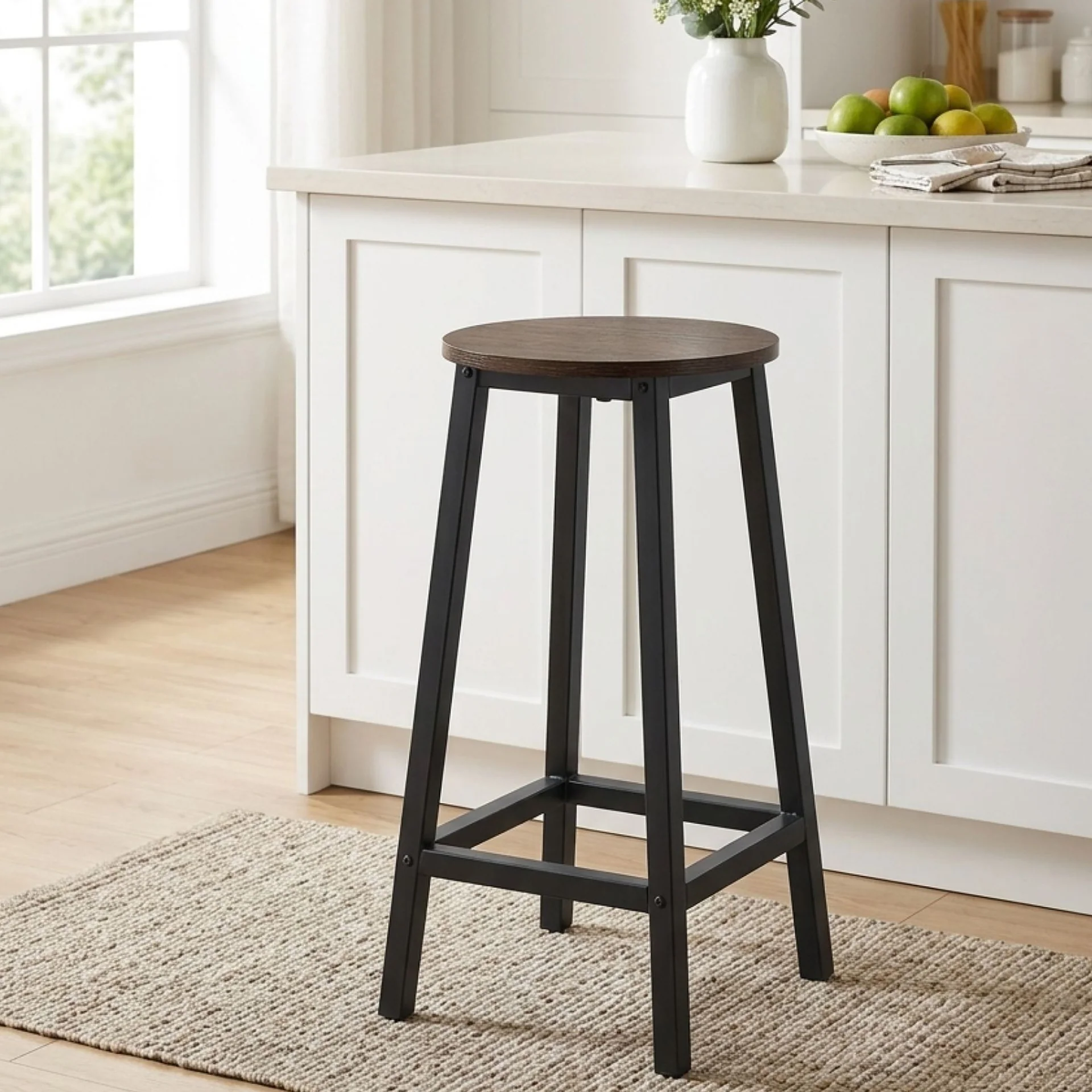 Brick Metal Bar Stool - Rustic Brown + Black