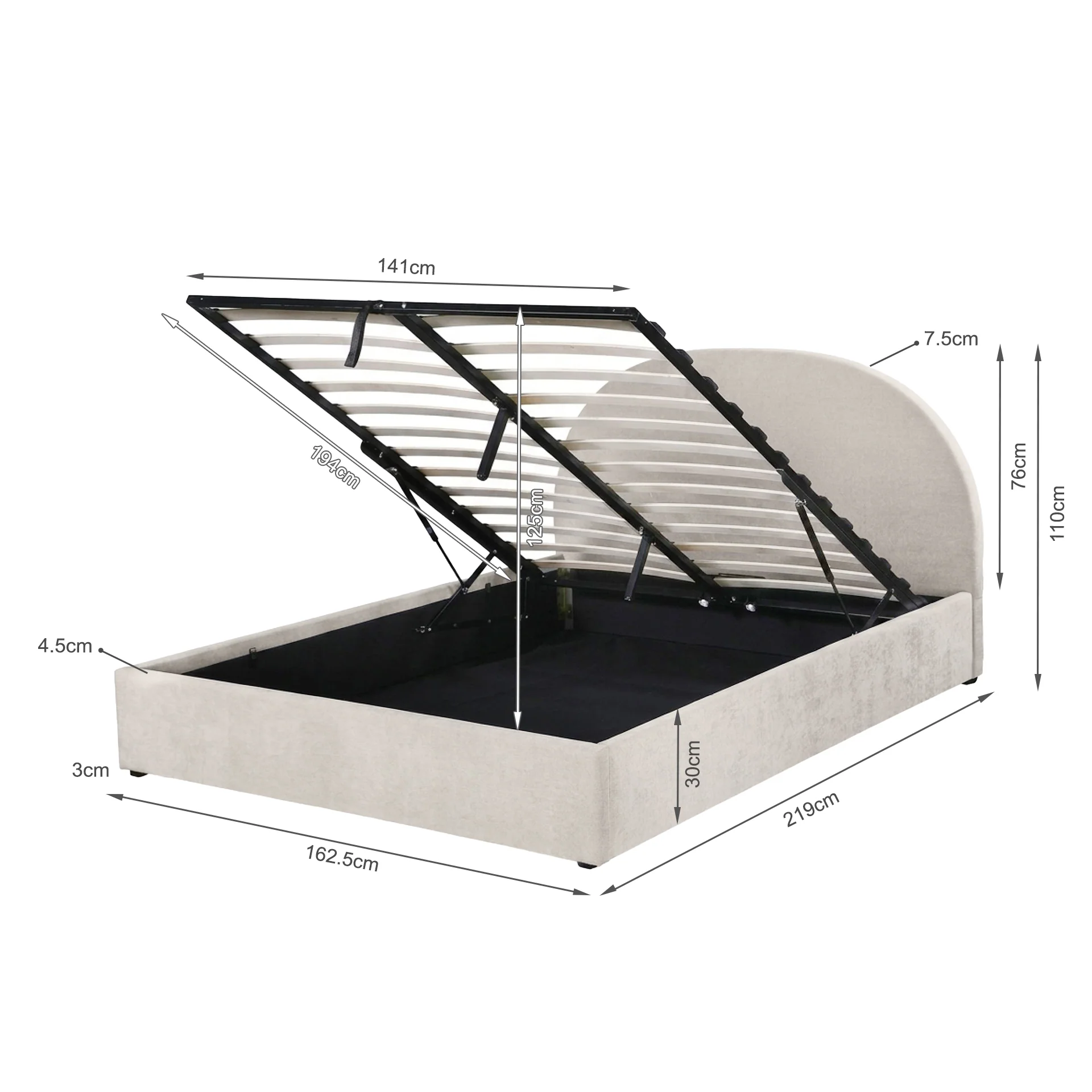 Isabella Queen Gas Lift Bed Frame - Linen Beige - Image 17