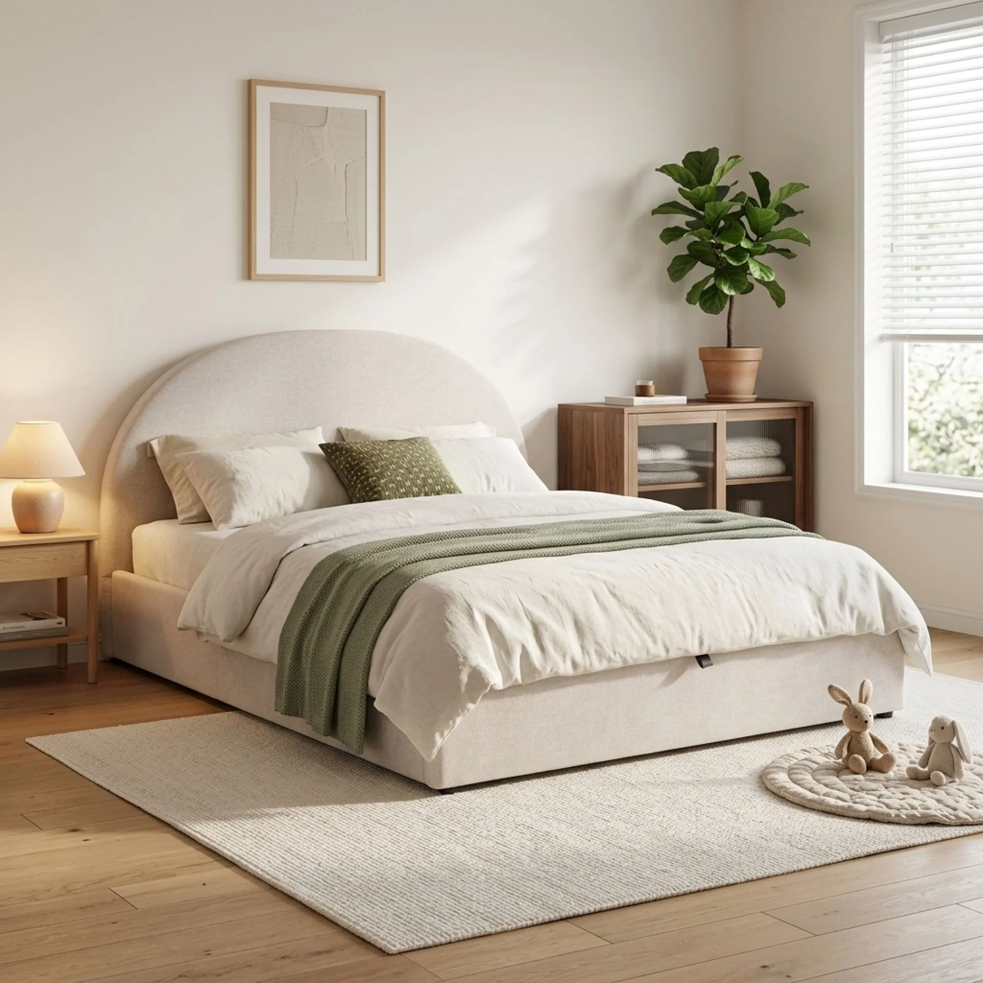 Isabella Queen Gas Lift Bed Frame - Linen Beige - Image 6