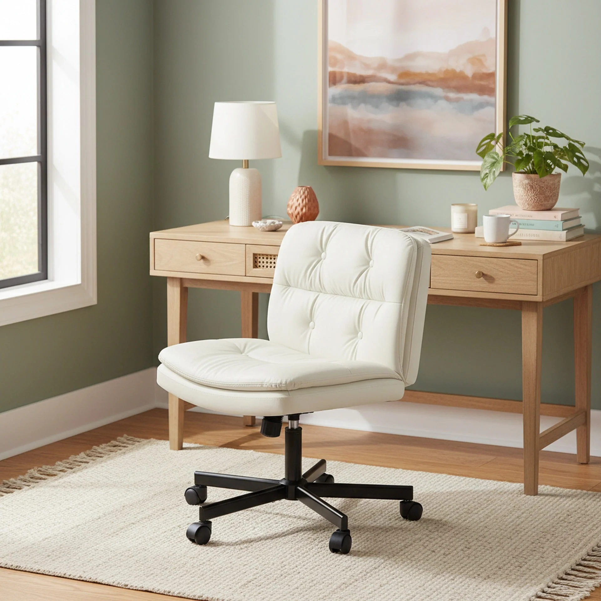 Israel Cross Legged Office Chair - Ivory