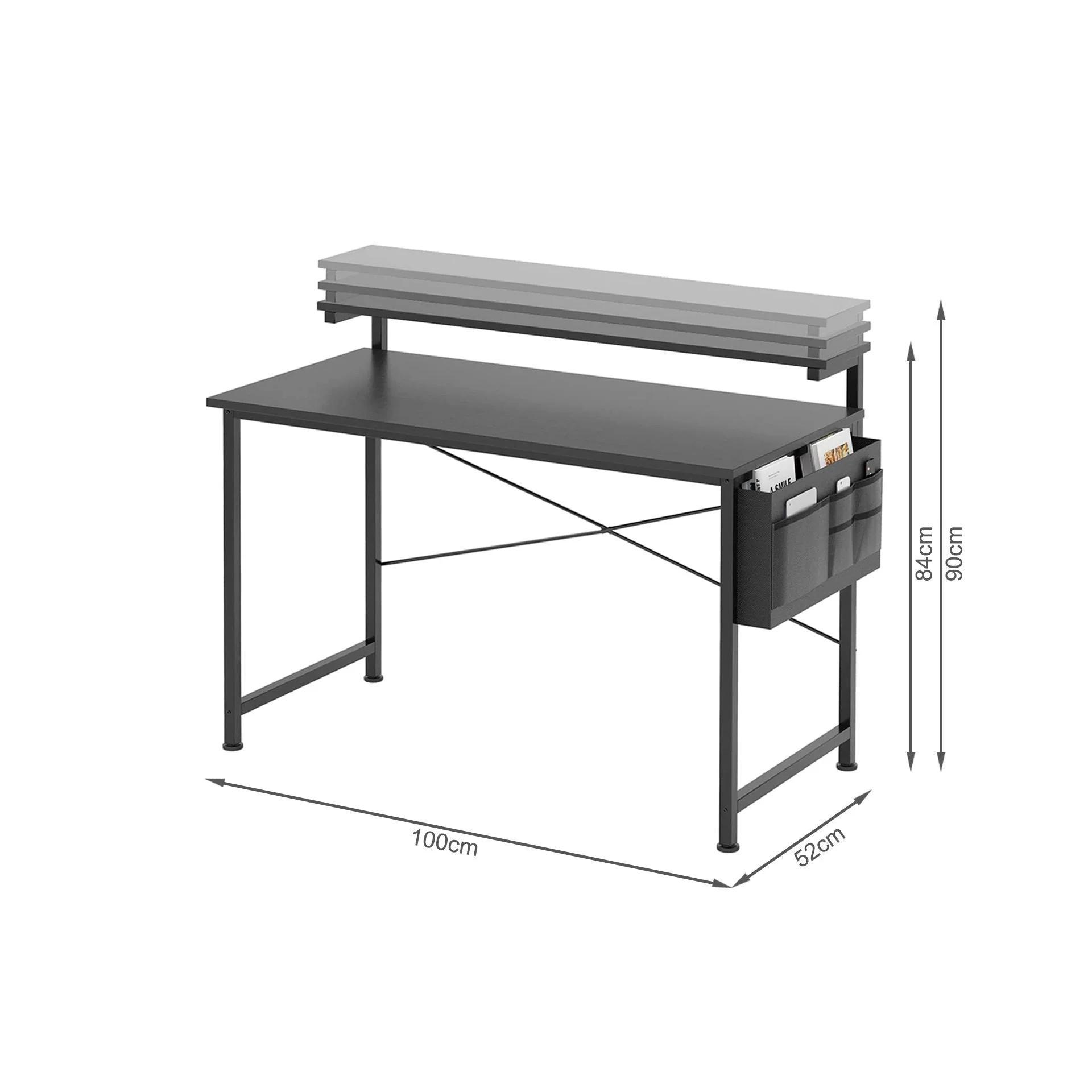 Jacob 100cm Computer Desk with Adjustable Monitor Stand - Black - Image 7