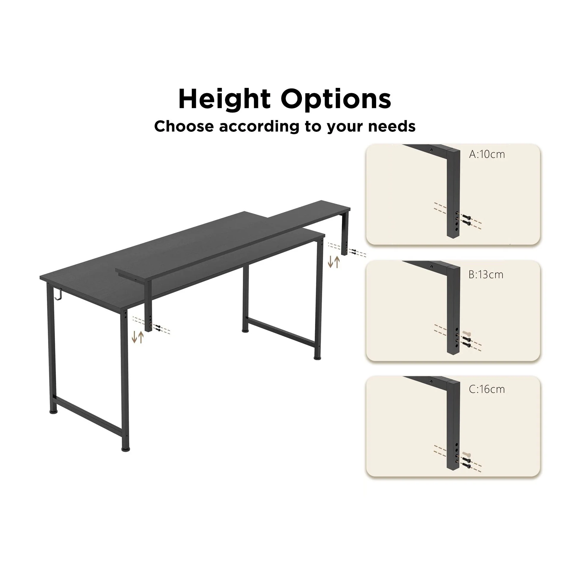Jacob 140cm Computer Desk with Adjustable Monitor Stand - Black - Image 6