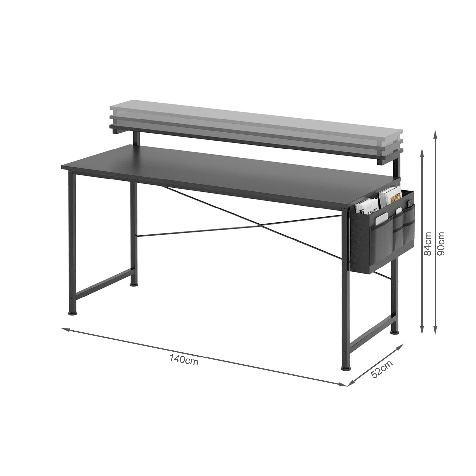 Jacob 140cm Computer Desk with Adjustable Monitor Stand - Black - Image 7