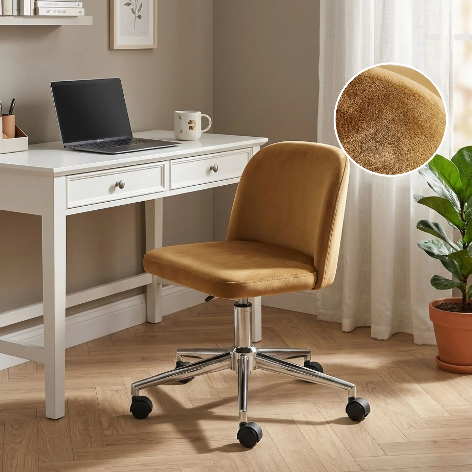 Jones Velvet Office Chair - Ochre - Image 2
