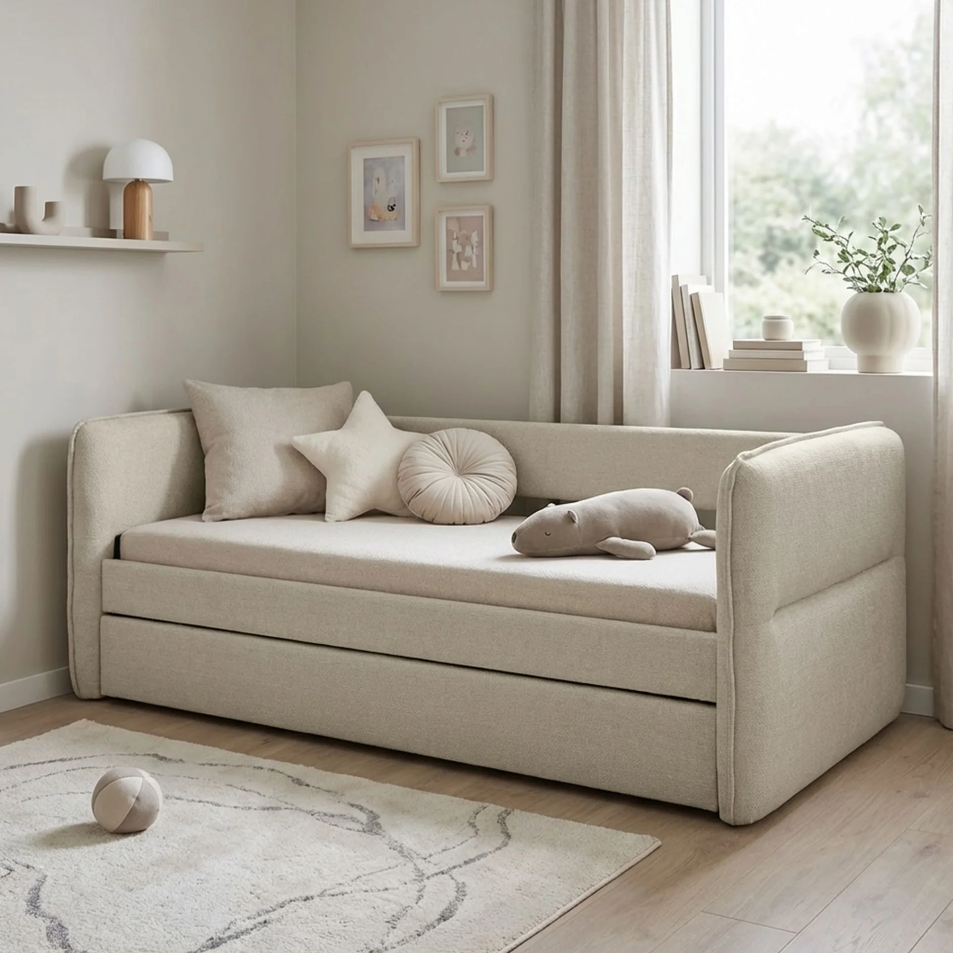 Joyce Single Trundle Bed Frame - Natural Oat