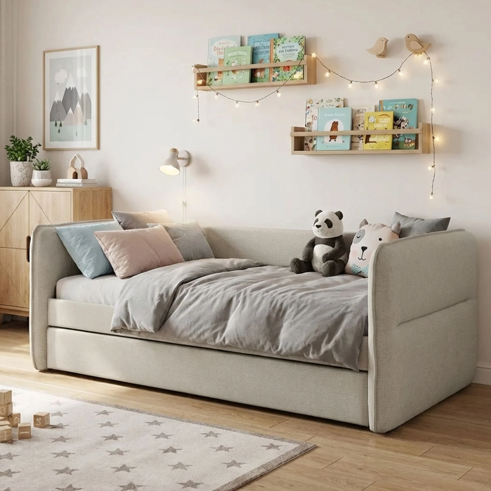Joyce Single Trundle Bed Frame - Natural Oat - Image 3