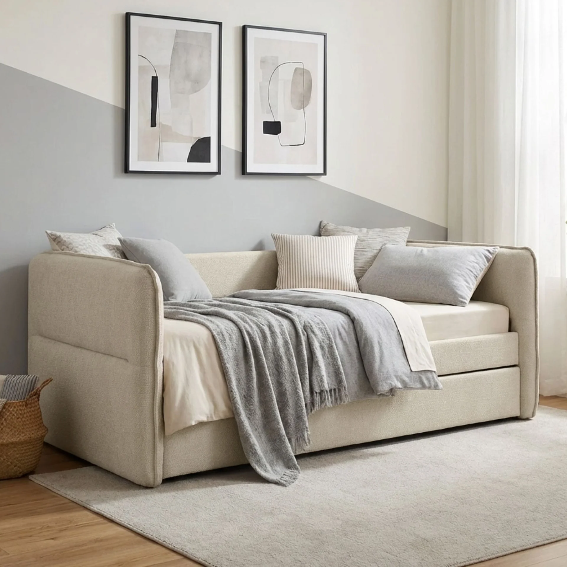 Joyce Single Trundle Bed Frame - Natural Oat - Image 4