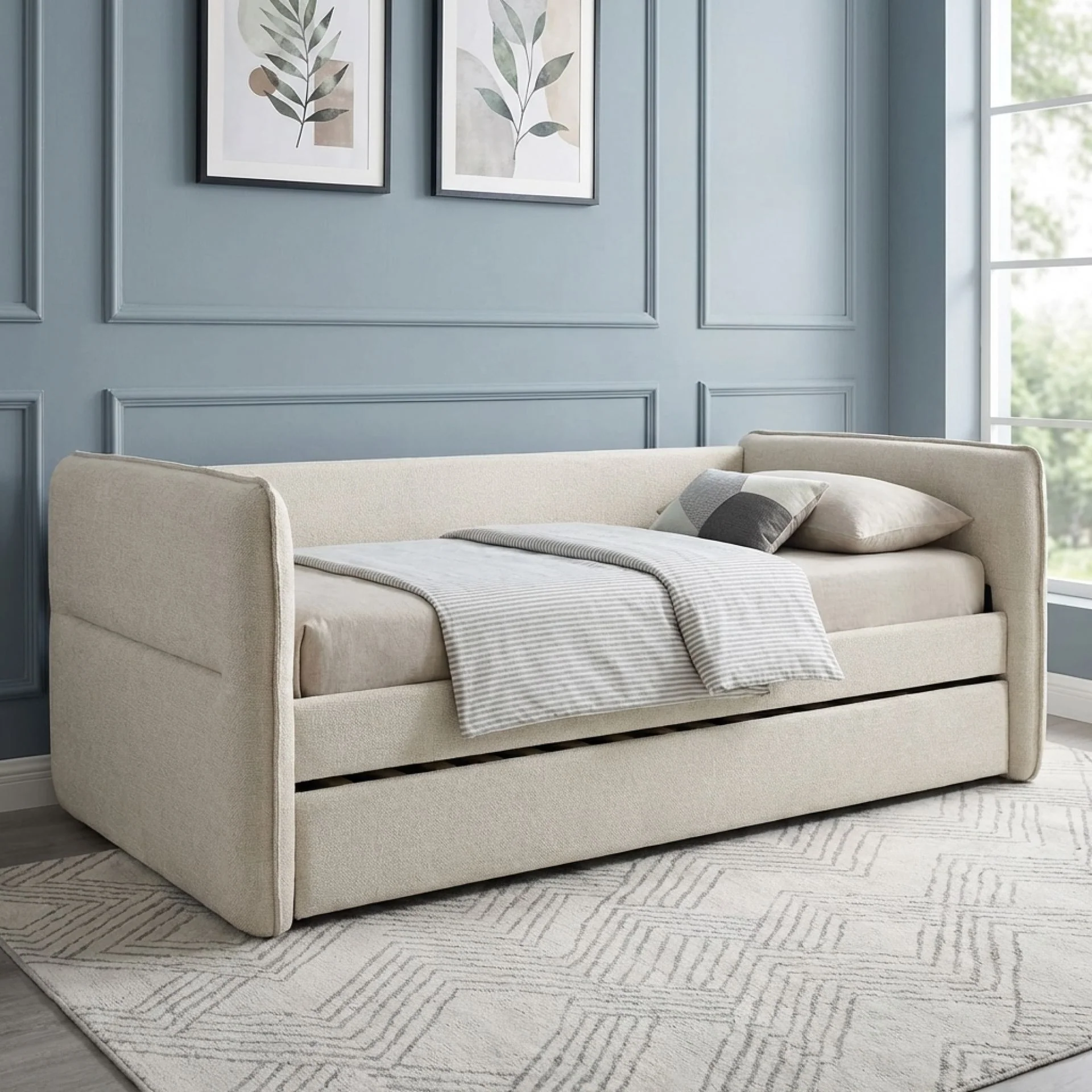 Joyce Single Trundle Bed Frame - Natural Oat - Image 5
