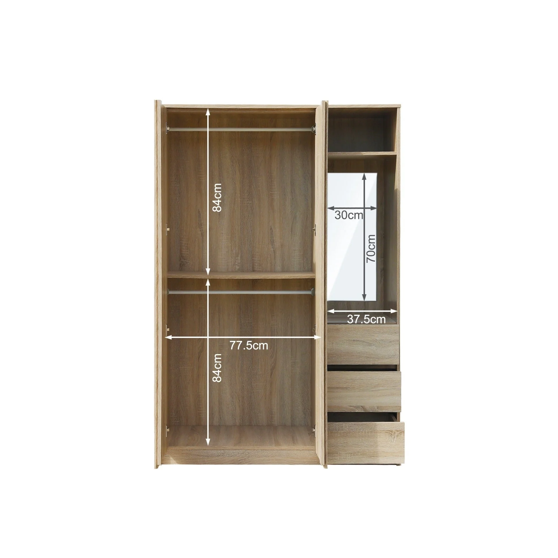 Julia 2 Door Wardrobe With 3 Drawers - Oak - Image 17