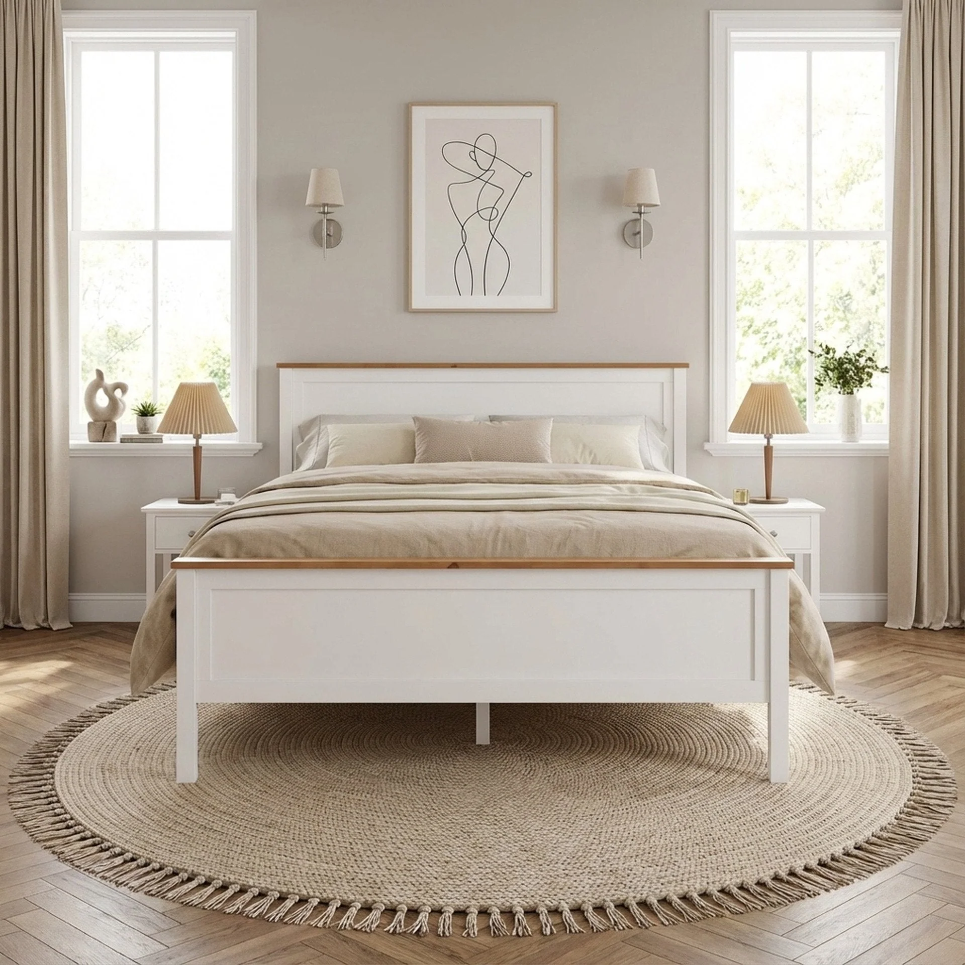 Kamet Queen Wooden Bed Frame - White - Image 2