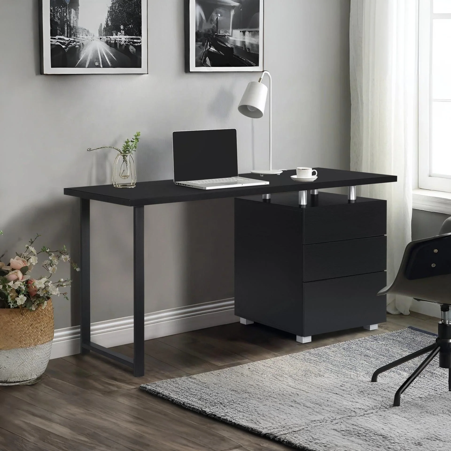 Karter Computer Desk with Drawers - Black - Image 4